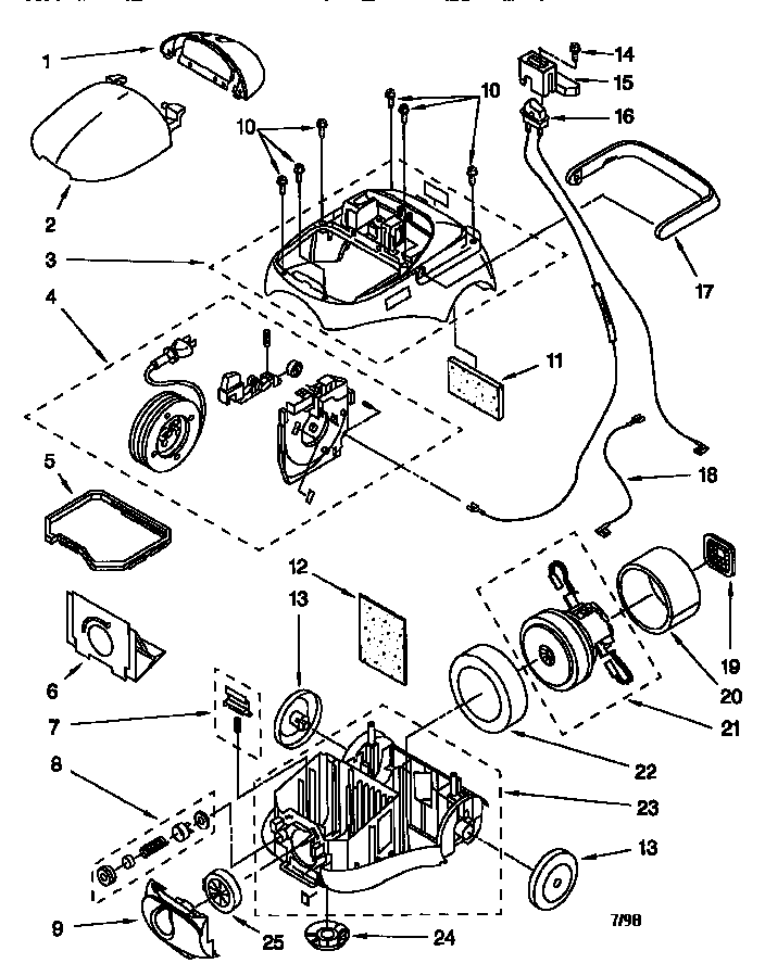 Upper/lower body/motor/cord reel