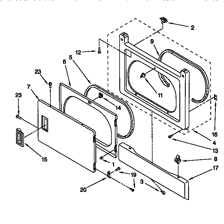 Dryer front panel door