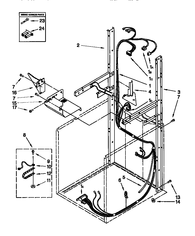 Dryer support washer harness