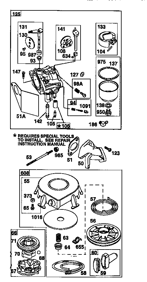 Carburetor and rewind starter assembly