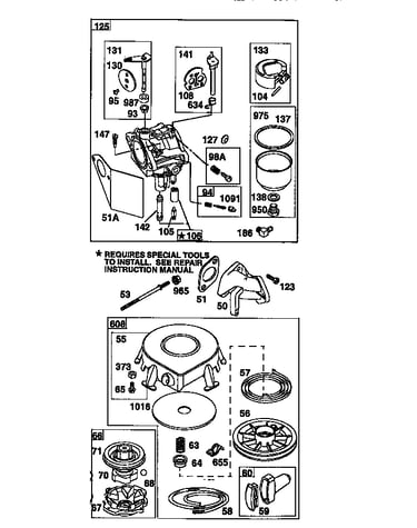 Carburetor and rewind starter assembly