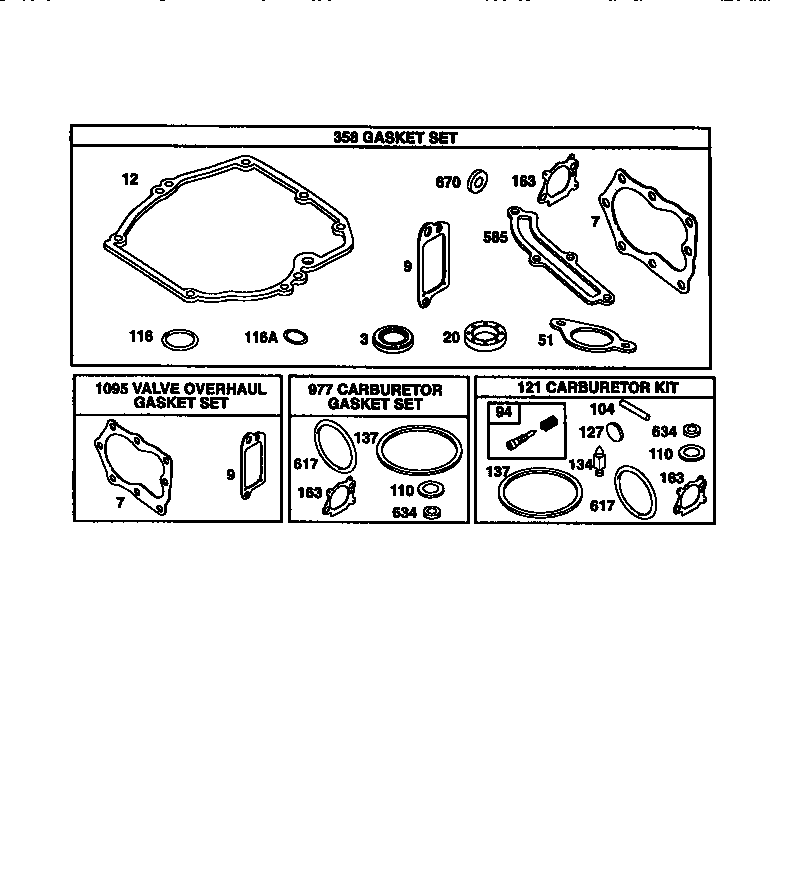 Gasket set/carburetor kit/valve overhaul set