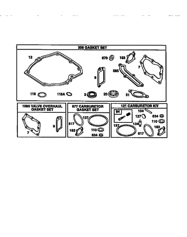 Gasket set/carburetor kit/valve overhaul set