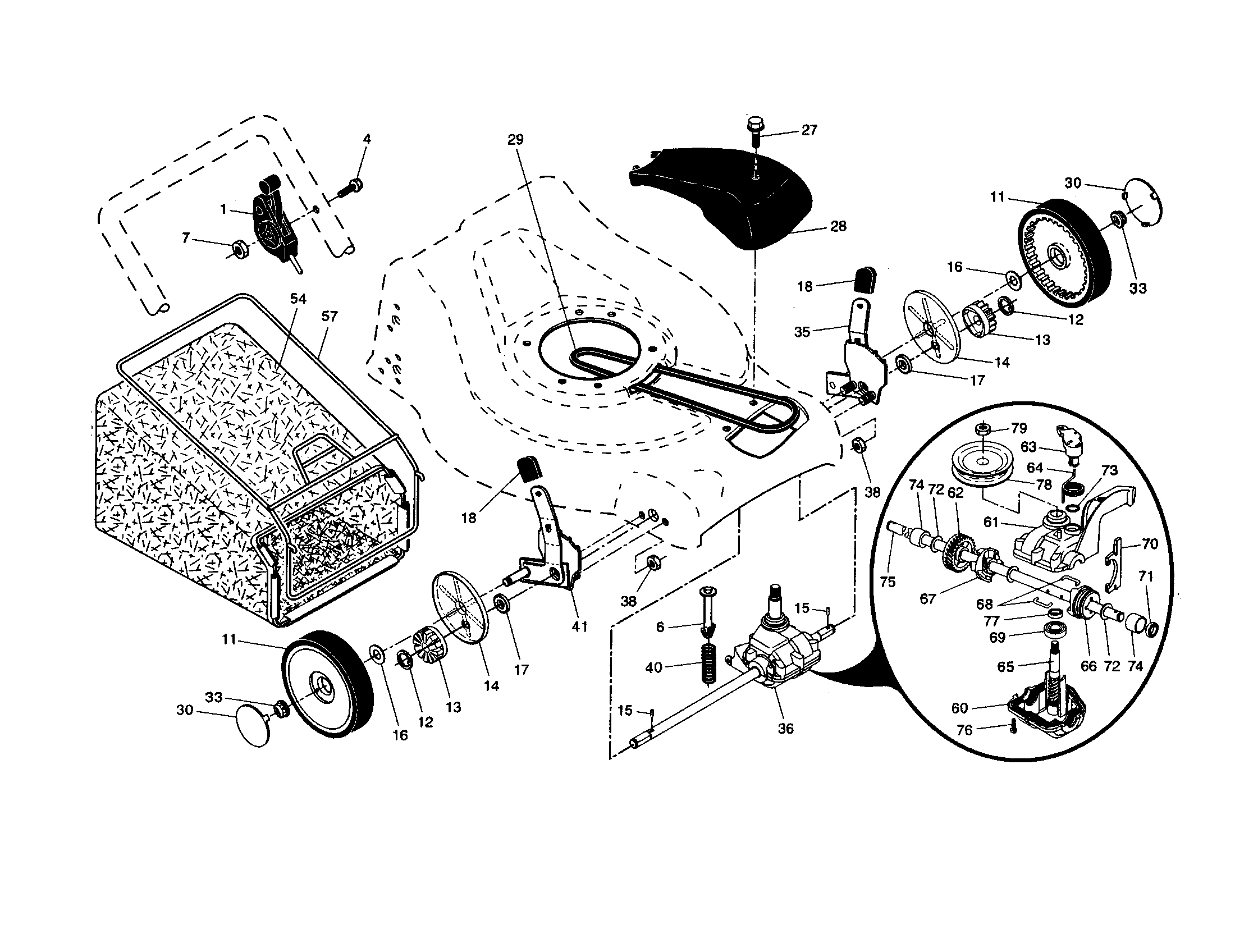 Drive control/gear case/wheels