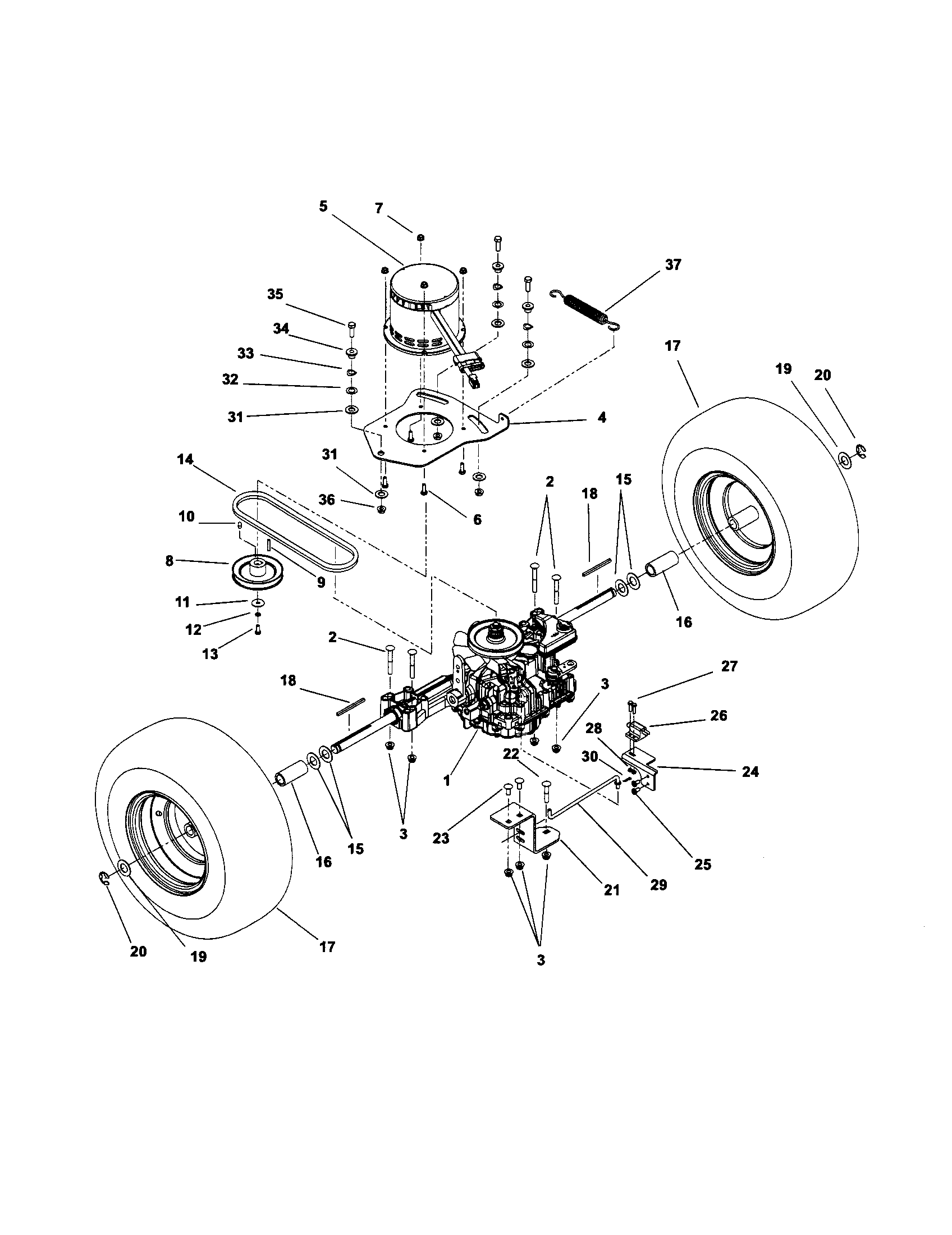 Transaxle/drive motor/rear wheels