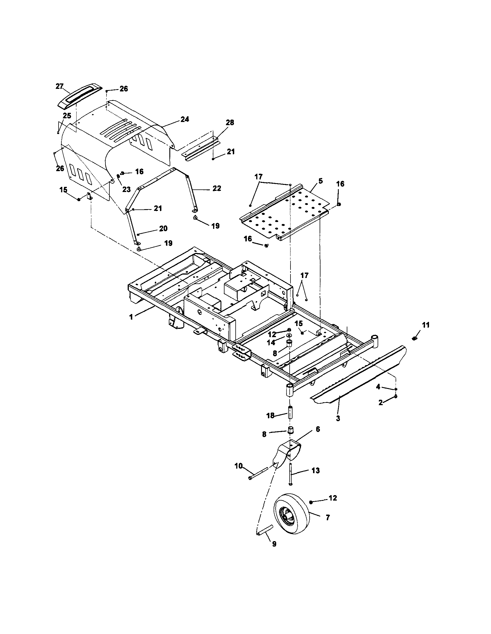 Frame/hood/footrest/casters/tires