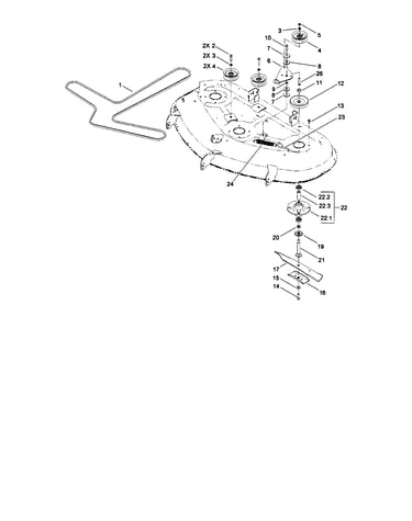 50" deck spindle/blade assembly