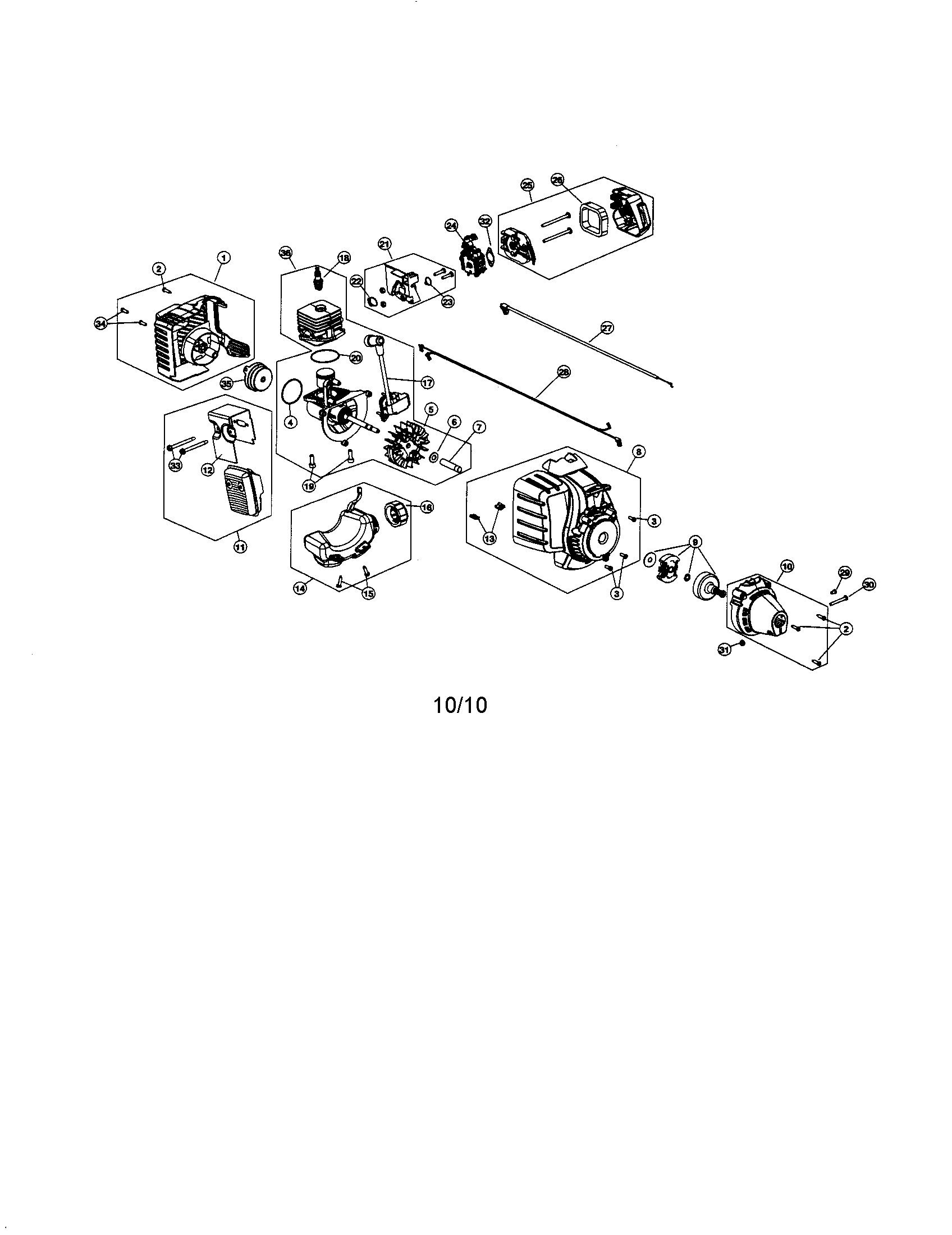 Short block/muffler/fuel tank