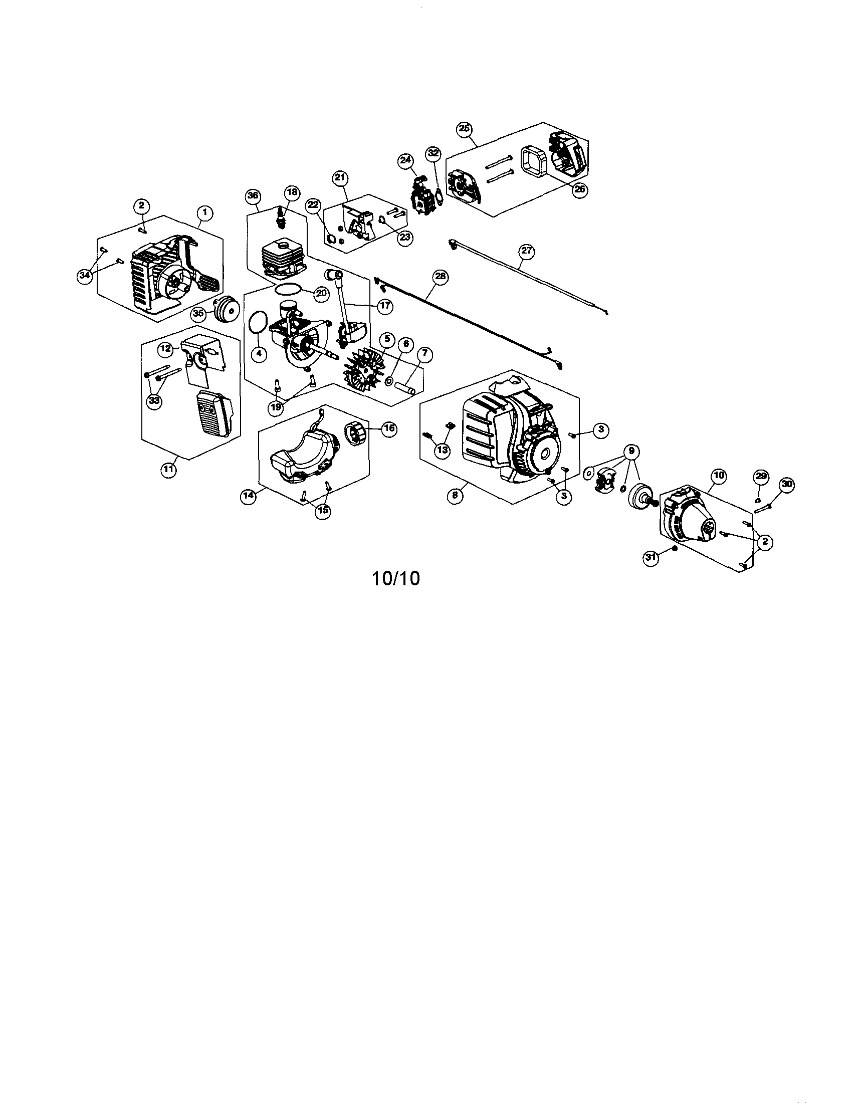 Short block/fuel tank/muffler