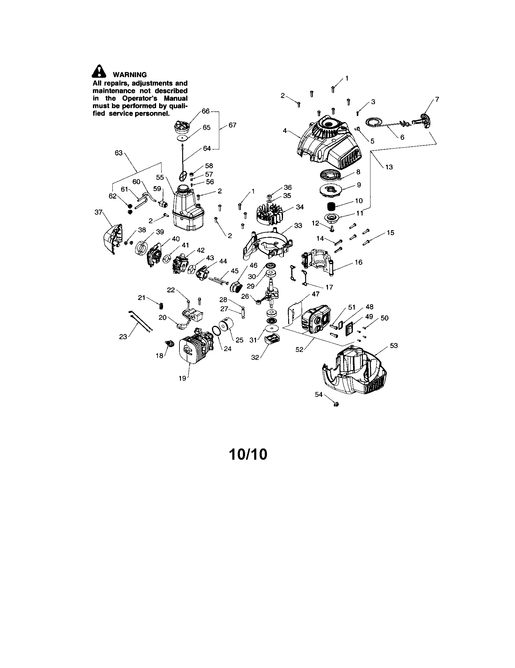 Cylinder/fuel tank/muffler