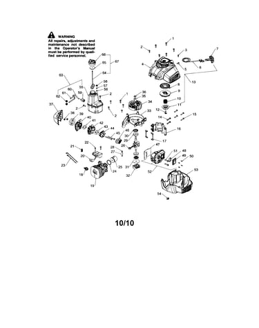 Cylinder/fuel tank/muffler