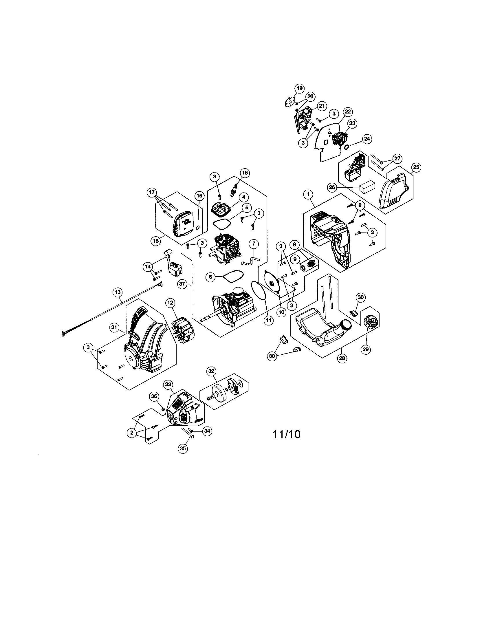 Short block/fuel tank/muffler
