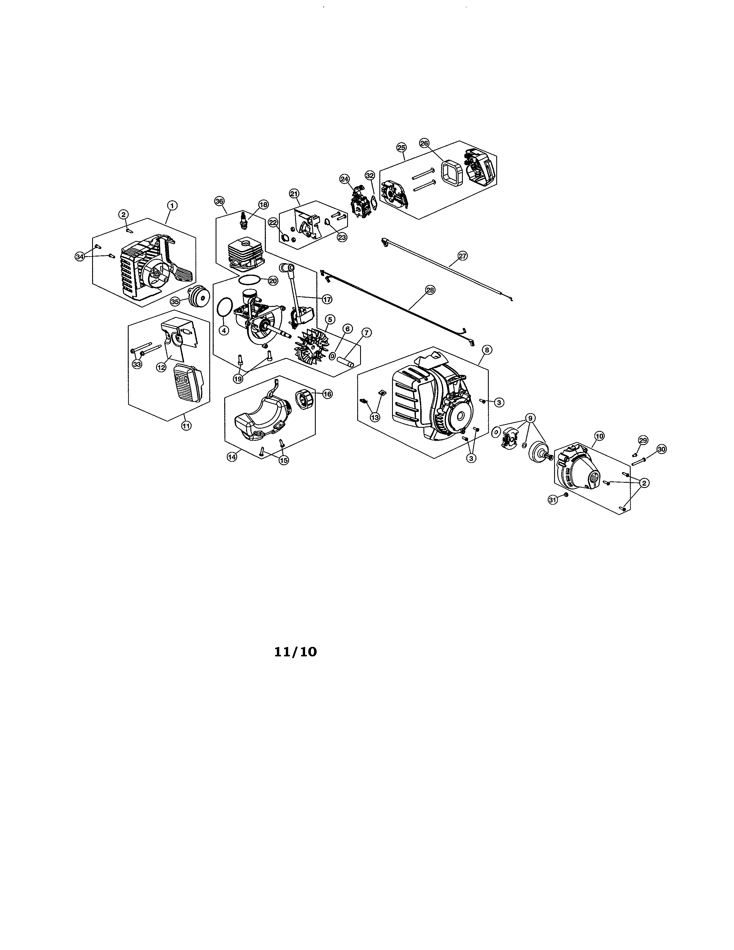 Short block/fuel tank/muffler