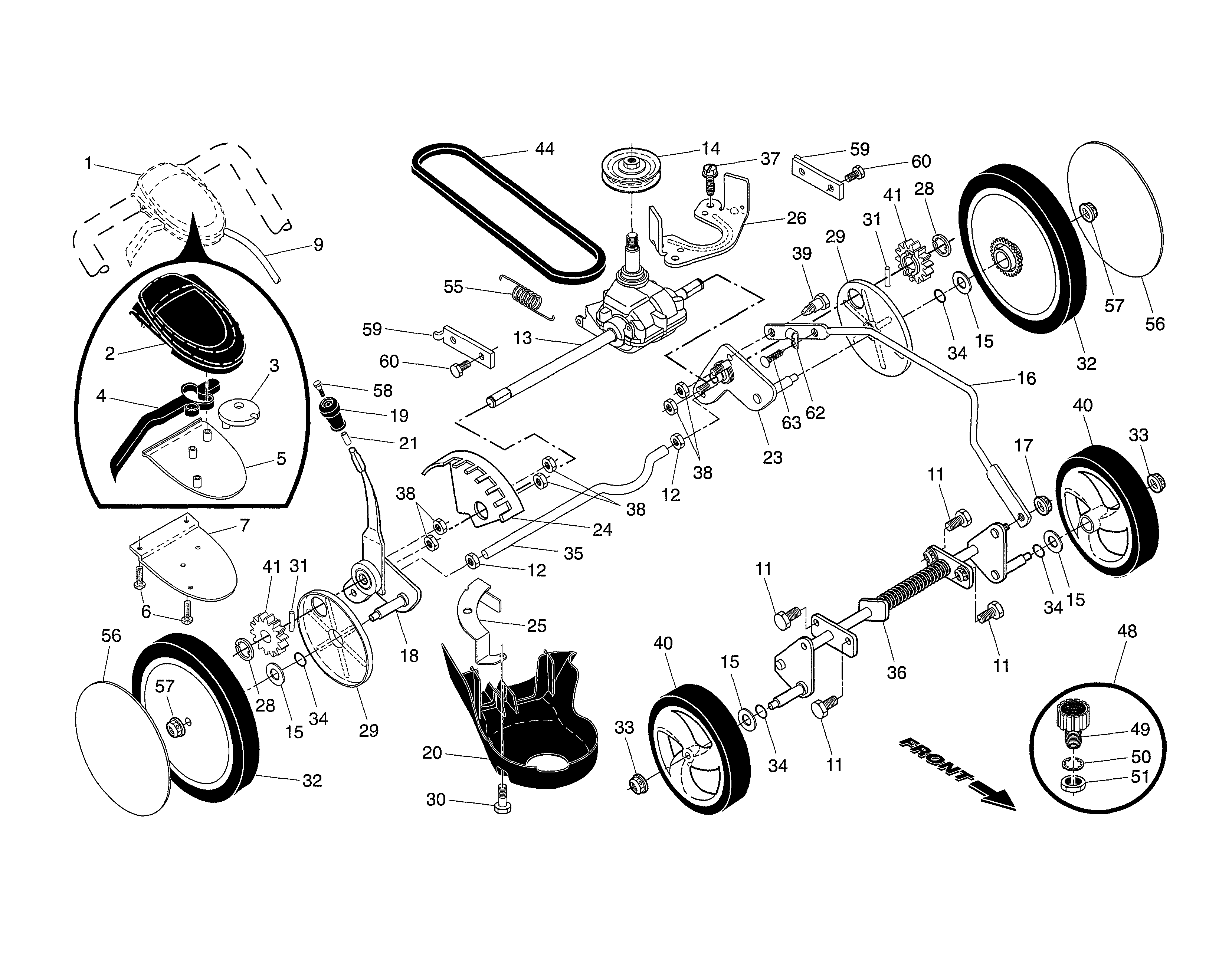 Drive control/gear case/wheels