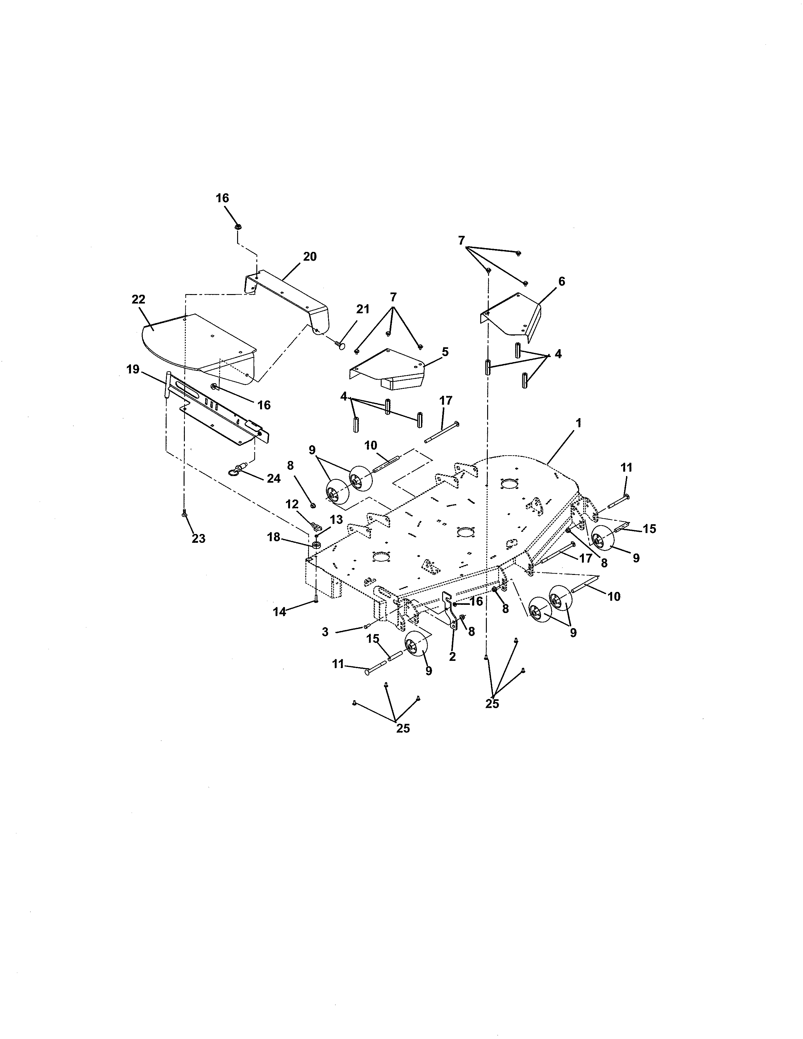 Deck/discharge chute/rollers