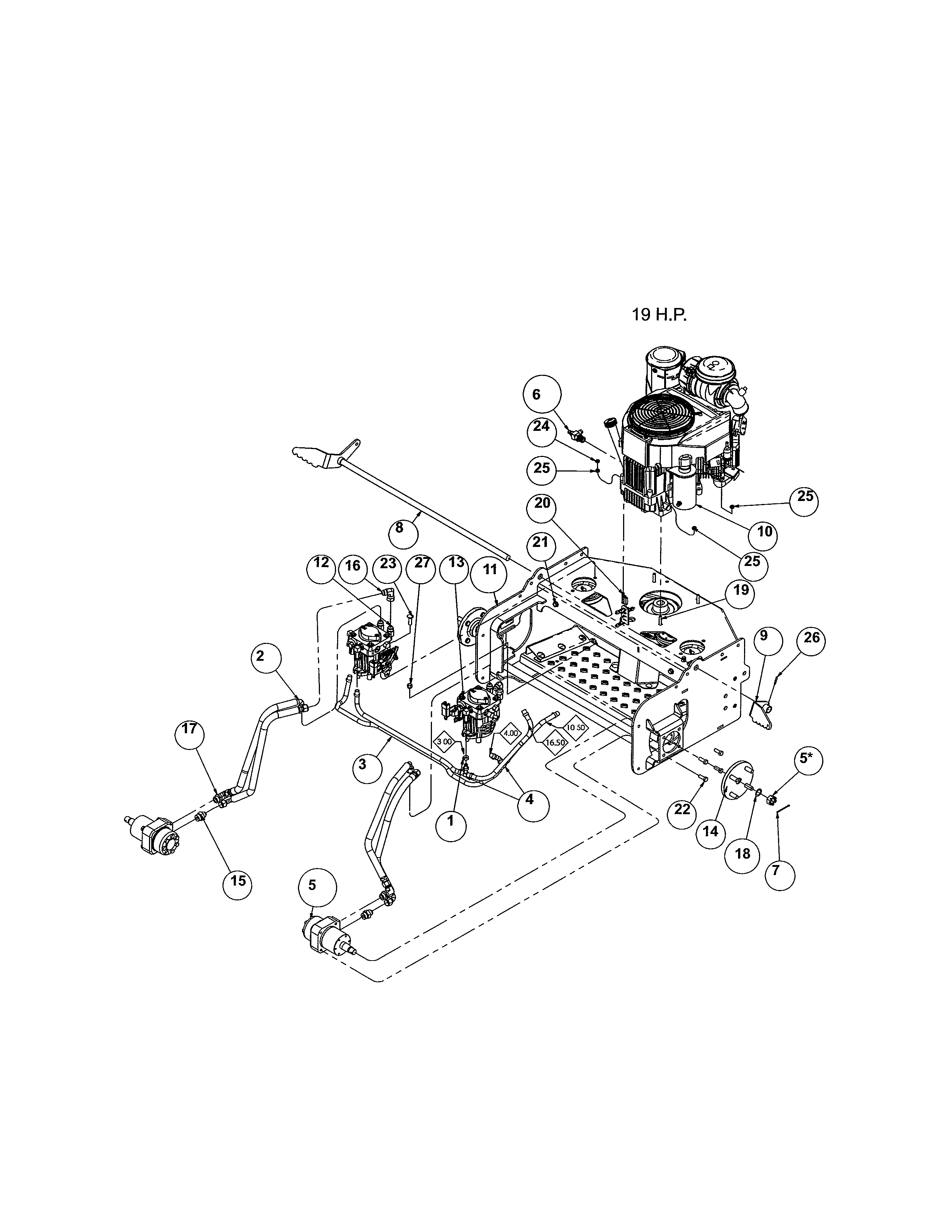 Engine/hydraulic/mainframe