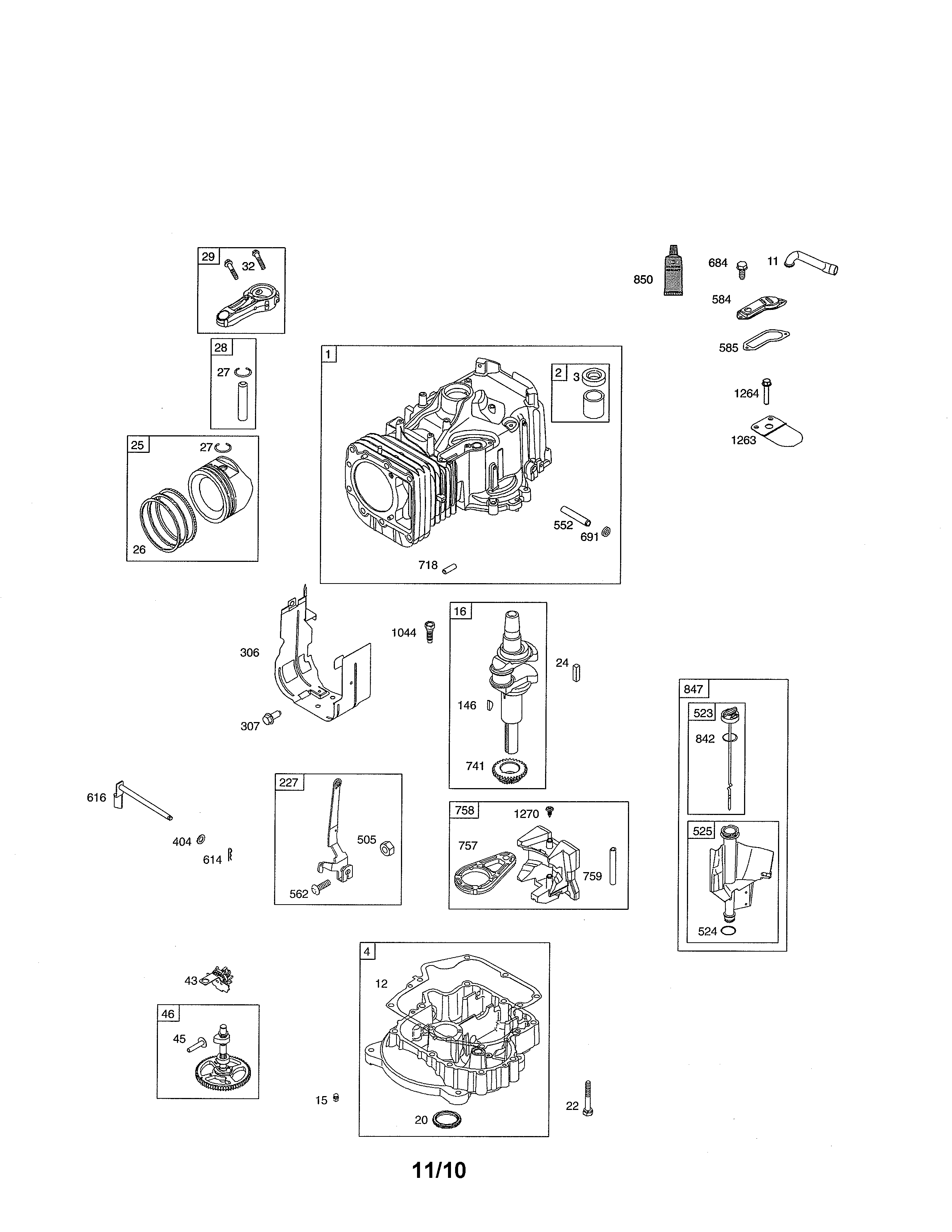 Cylinder/crankshaft/sump