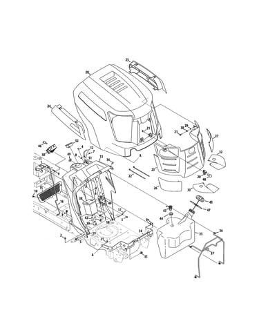 Fuel tank/hood/dash
