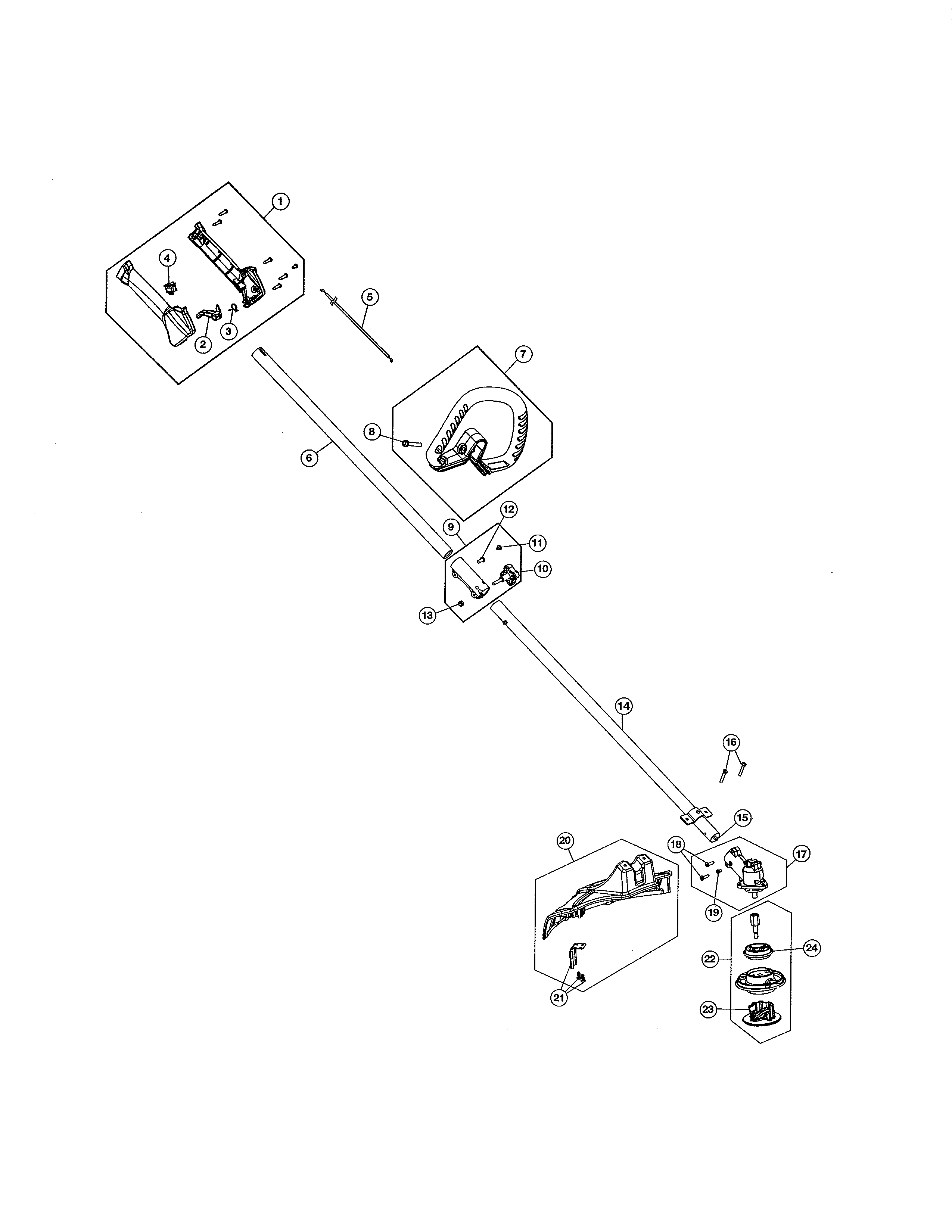 Drive shaft/handle/shield