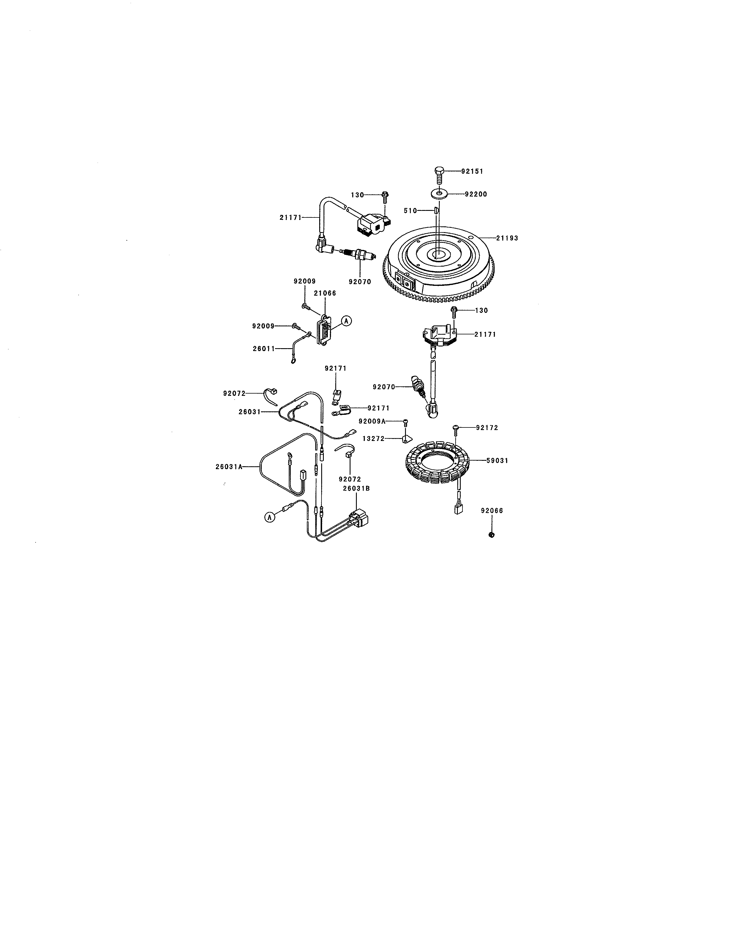 Flywheel/charge coil/ignition coil