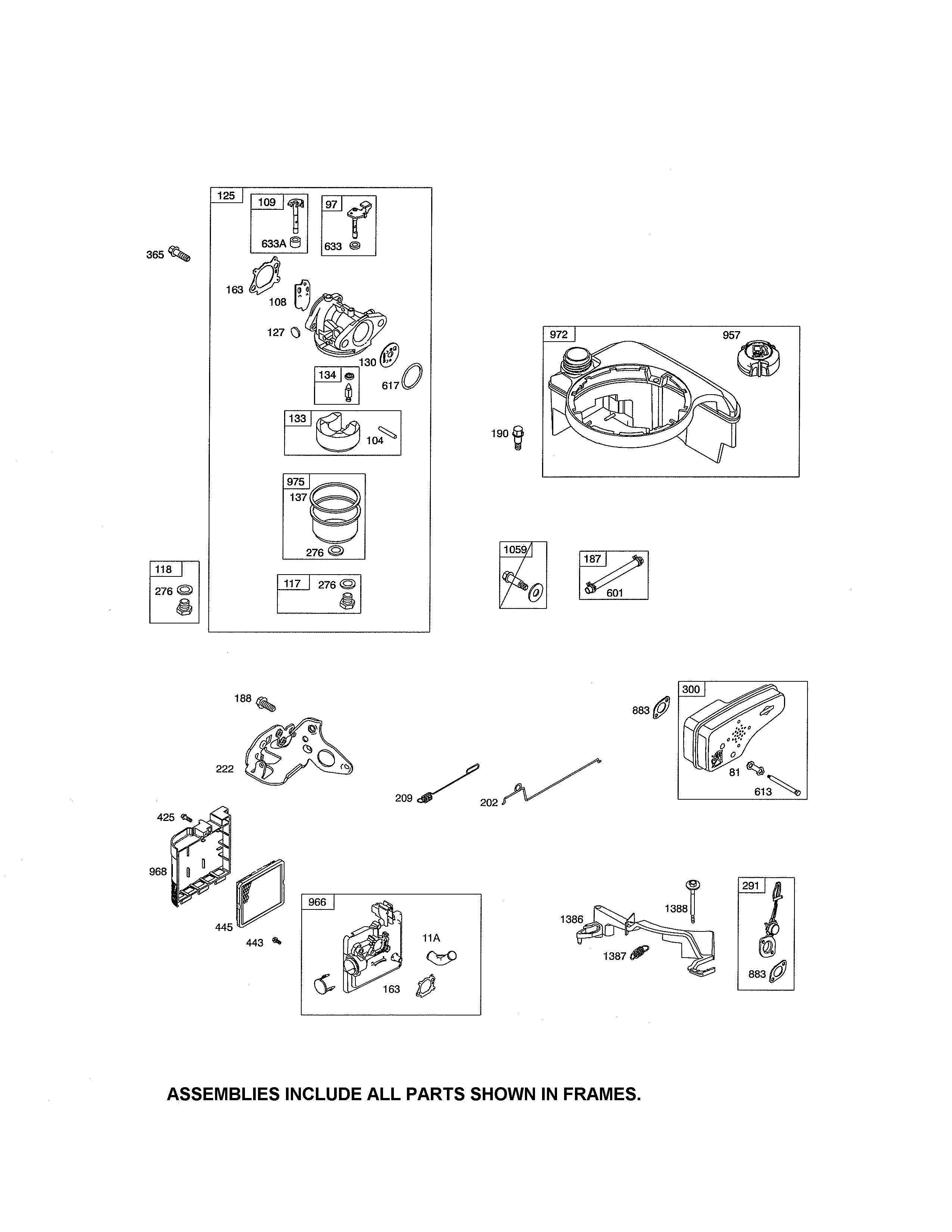 Carburetor/fuel tank/muffler