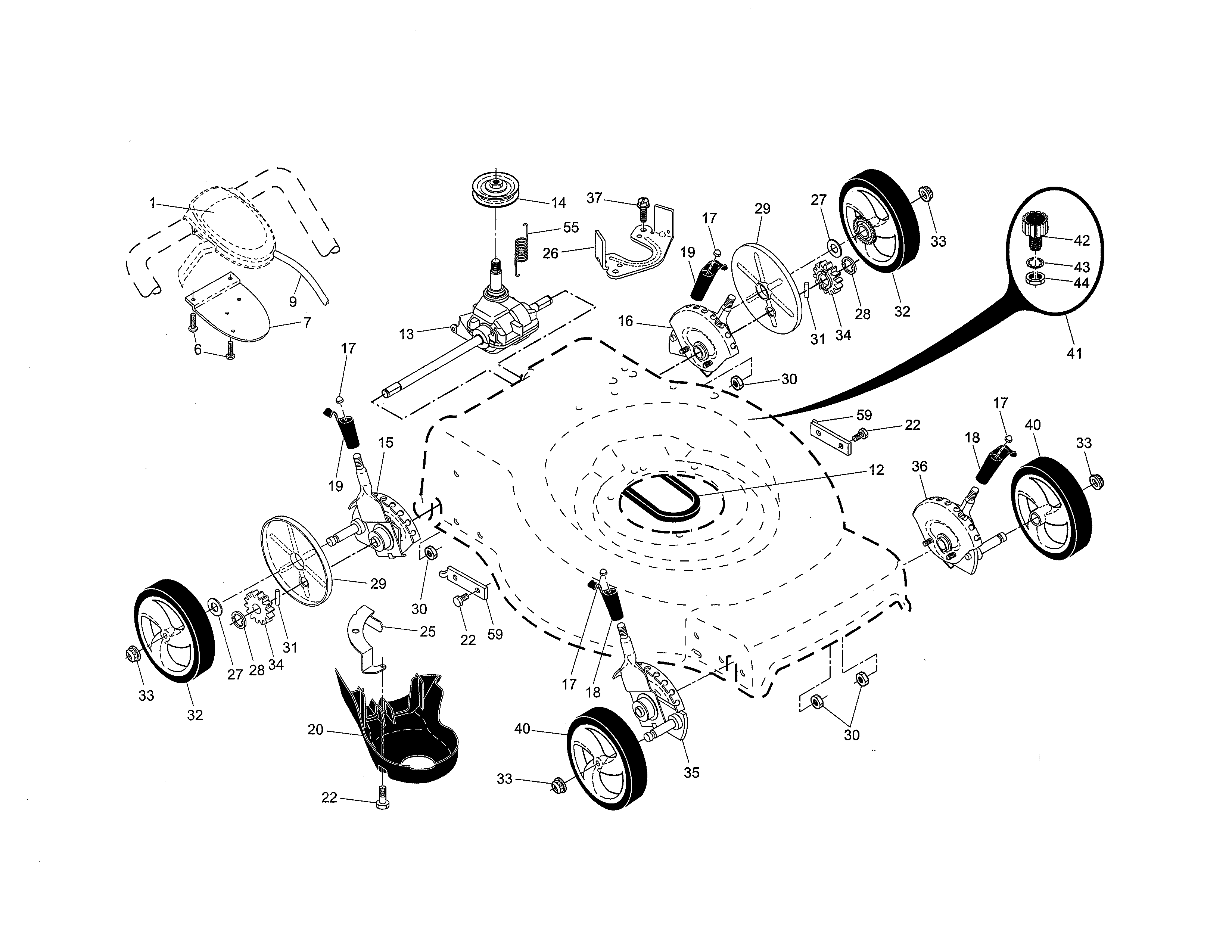 Drive control/gear case/wheels