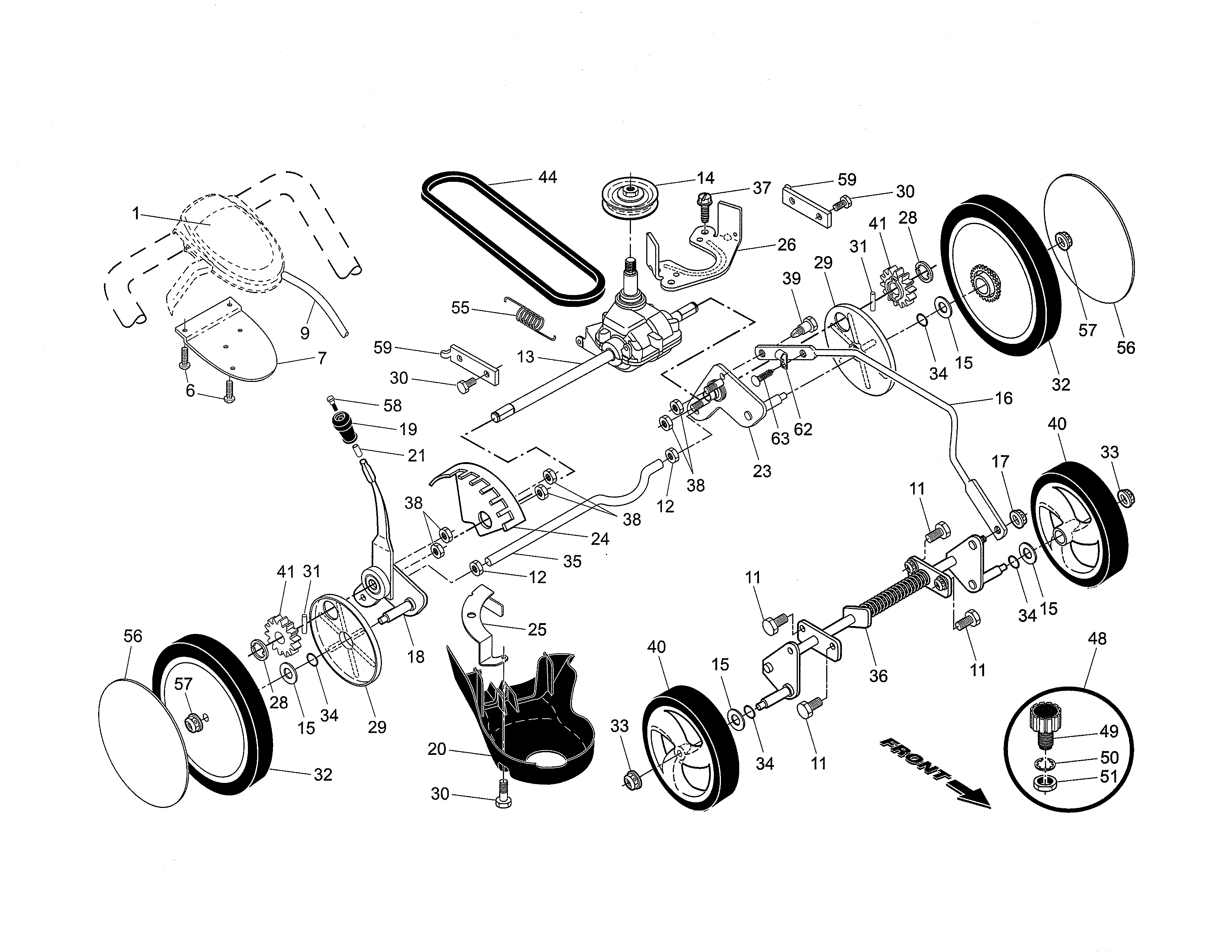 Drive control/gear case/wheels