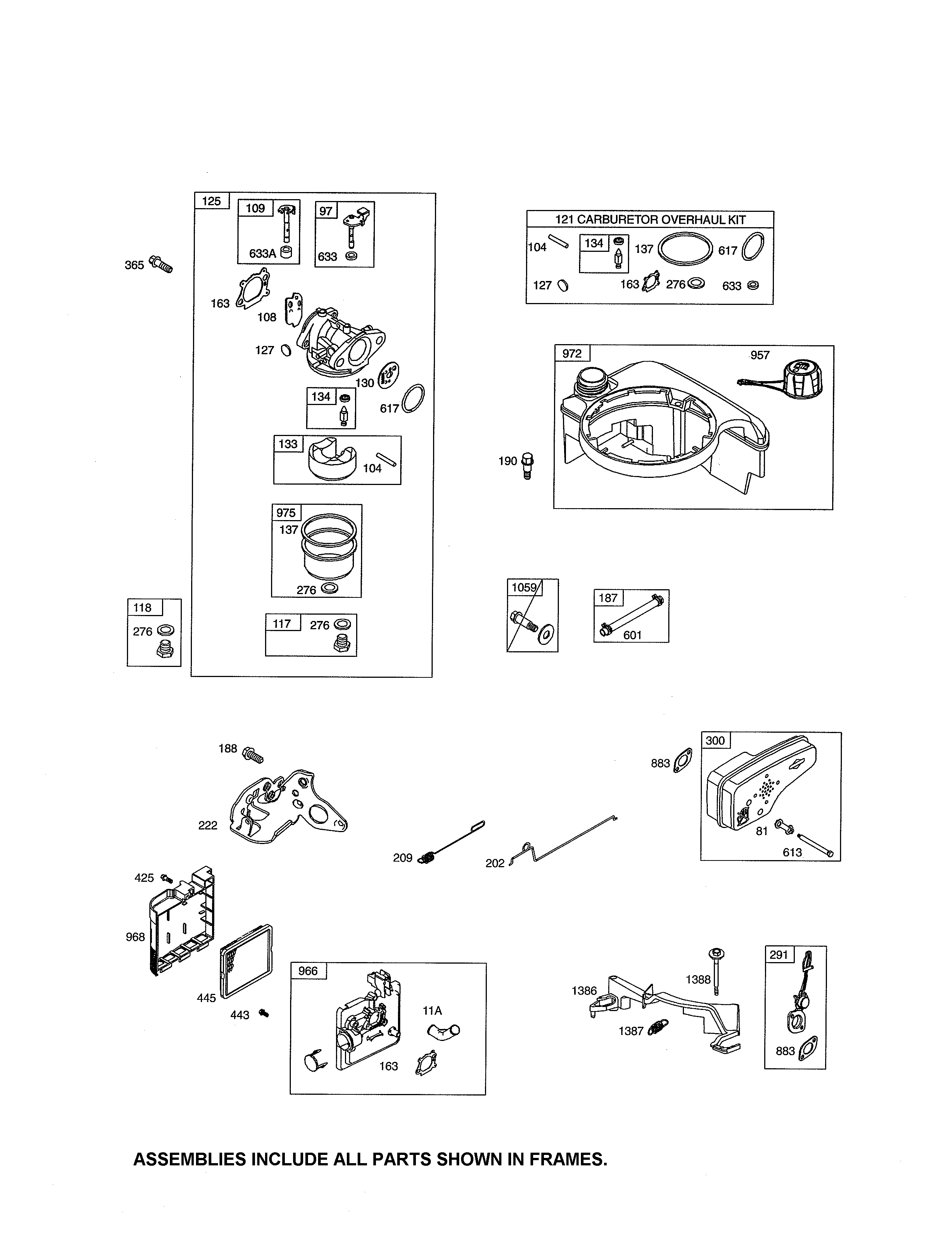 Carburetor/fuel tank/muffler