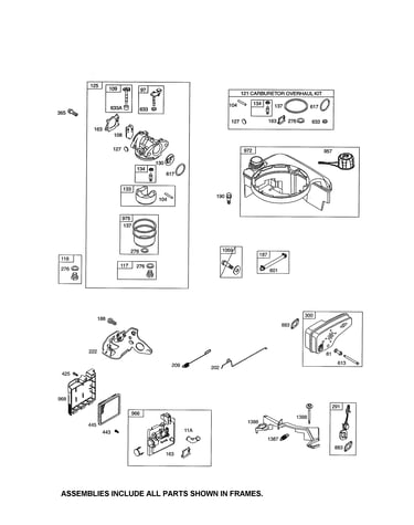 Carburetor/fuel tank/muffler