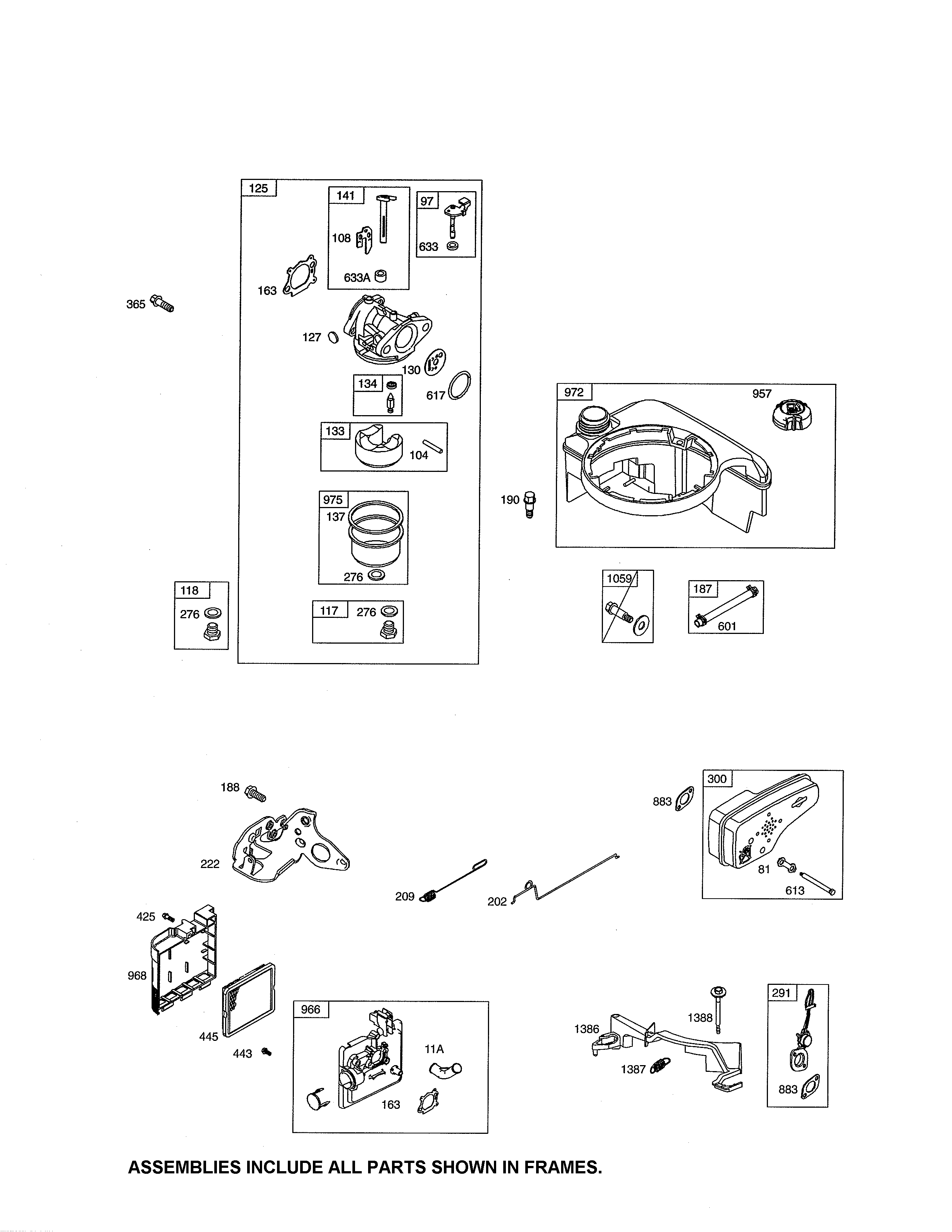 Carburetor/fuel tank/muffler