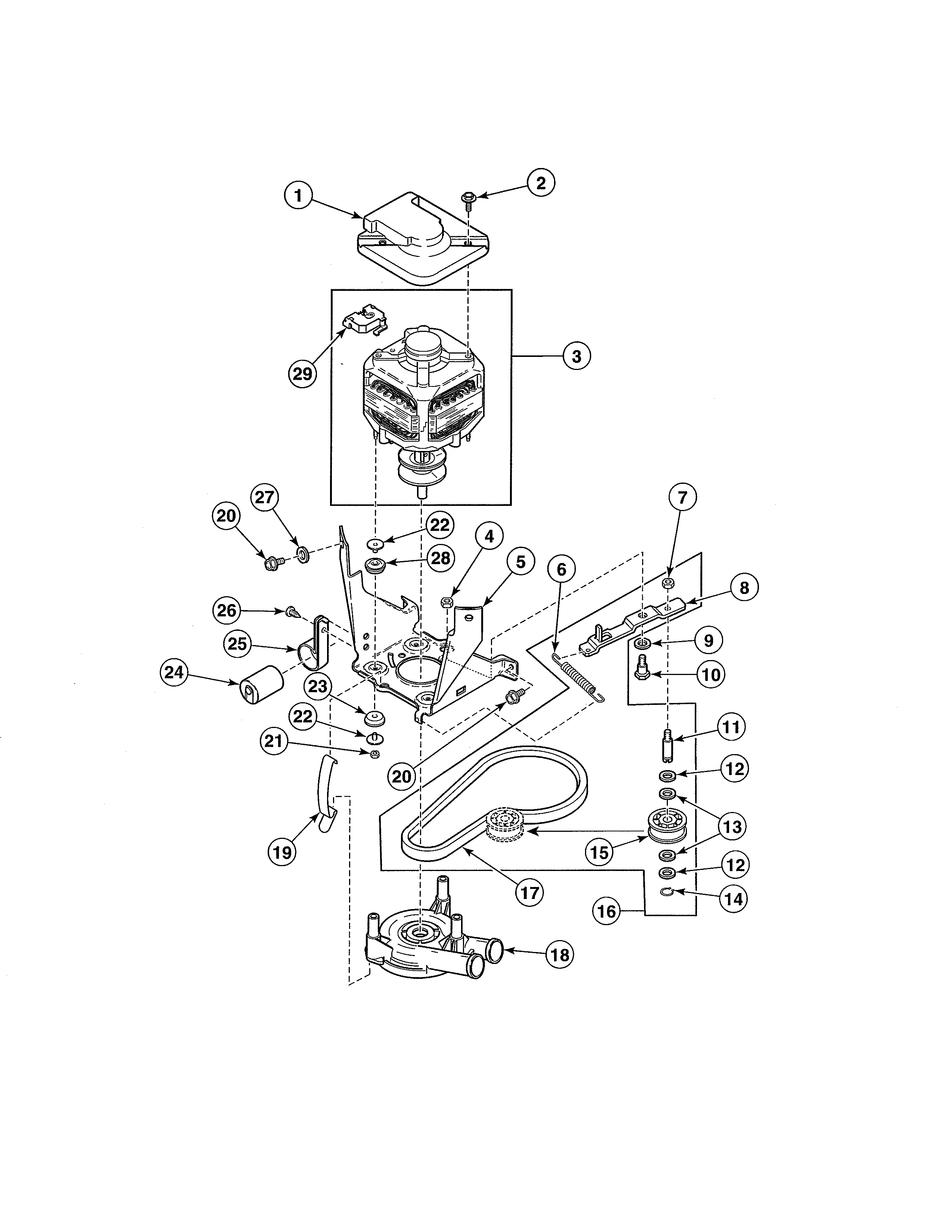 Motor/belt/pump/idler