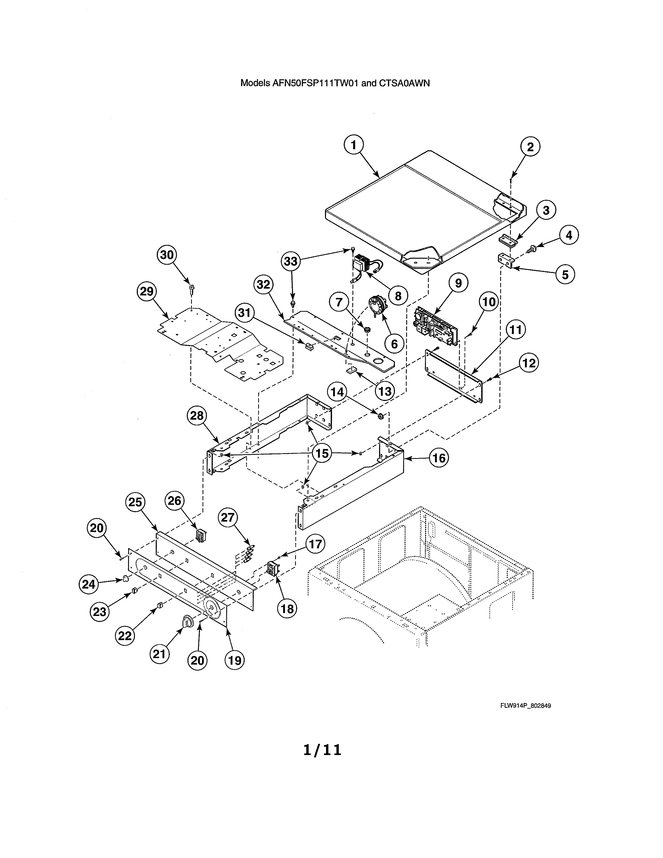 Cabinet top/control panel/controls