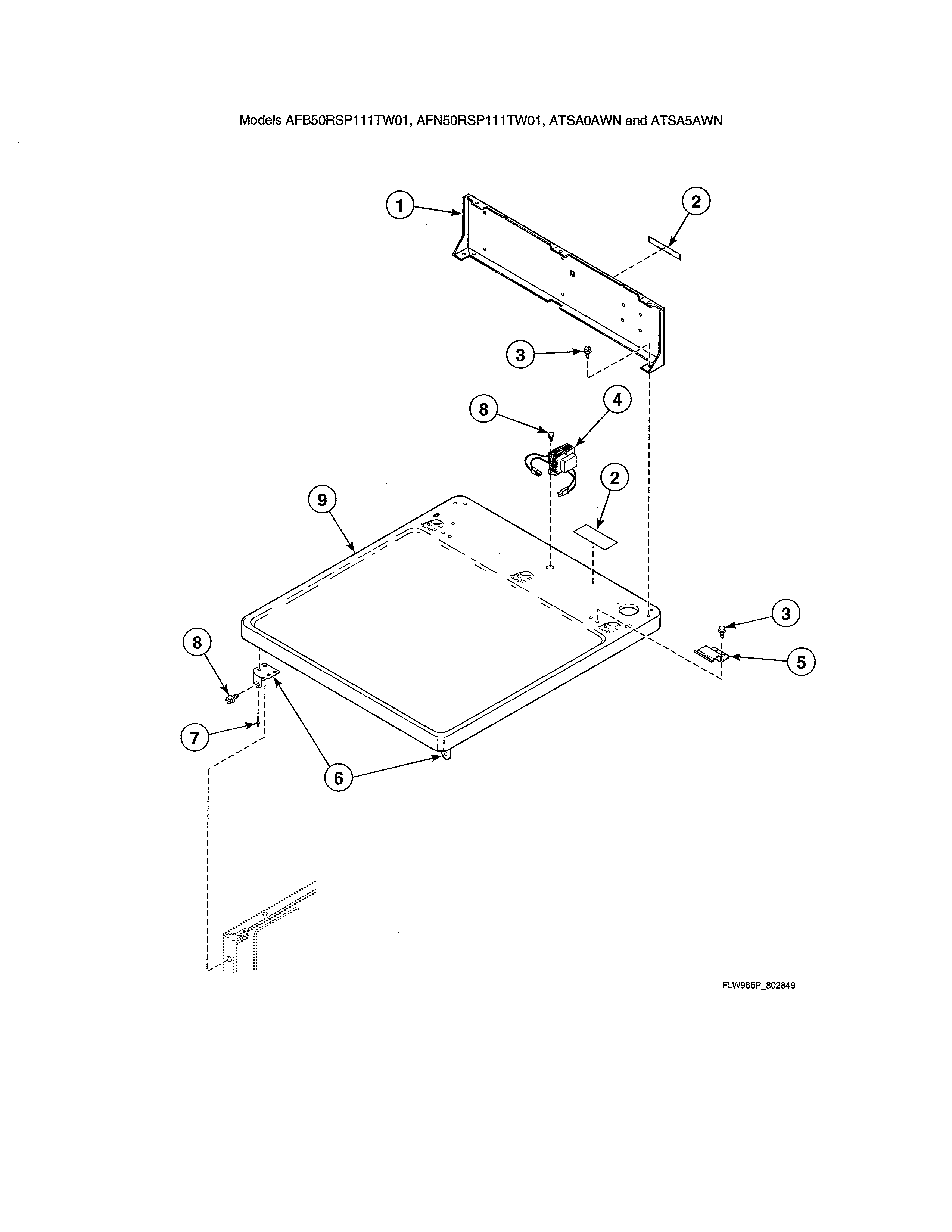 Cabinet top/control hood rear panel