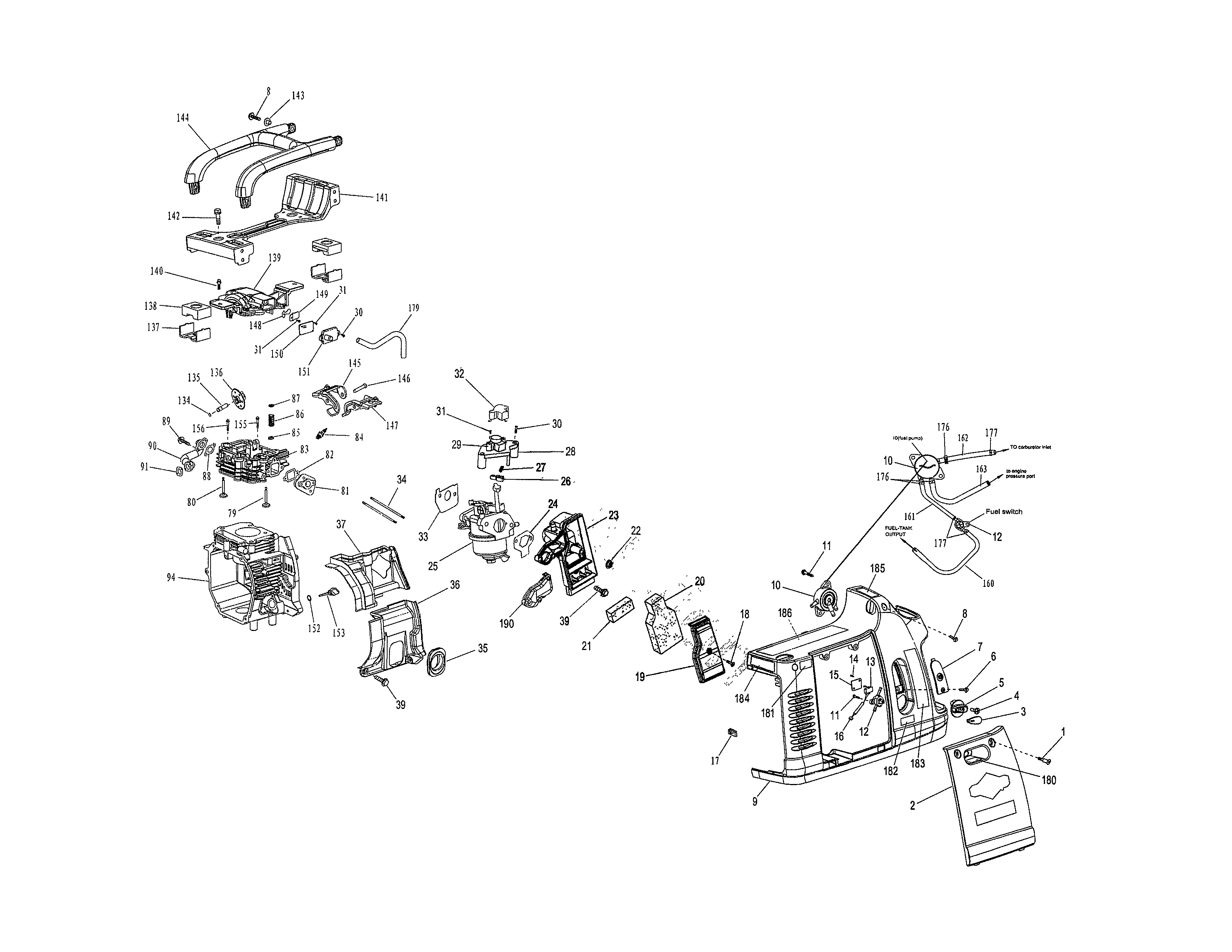 Carburetor/crankcase/cylinder head