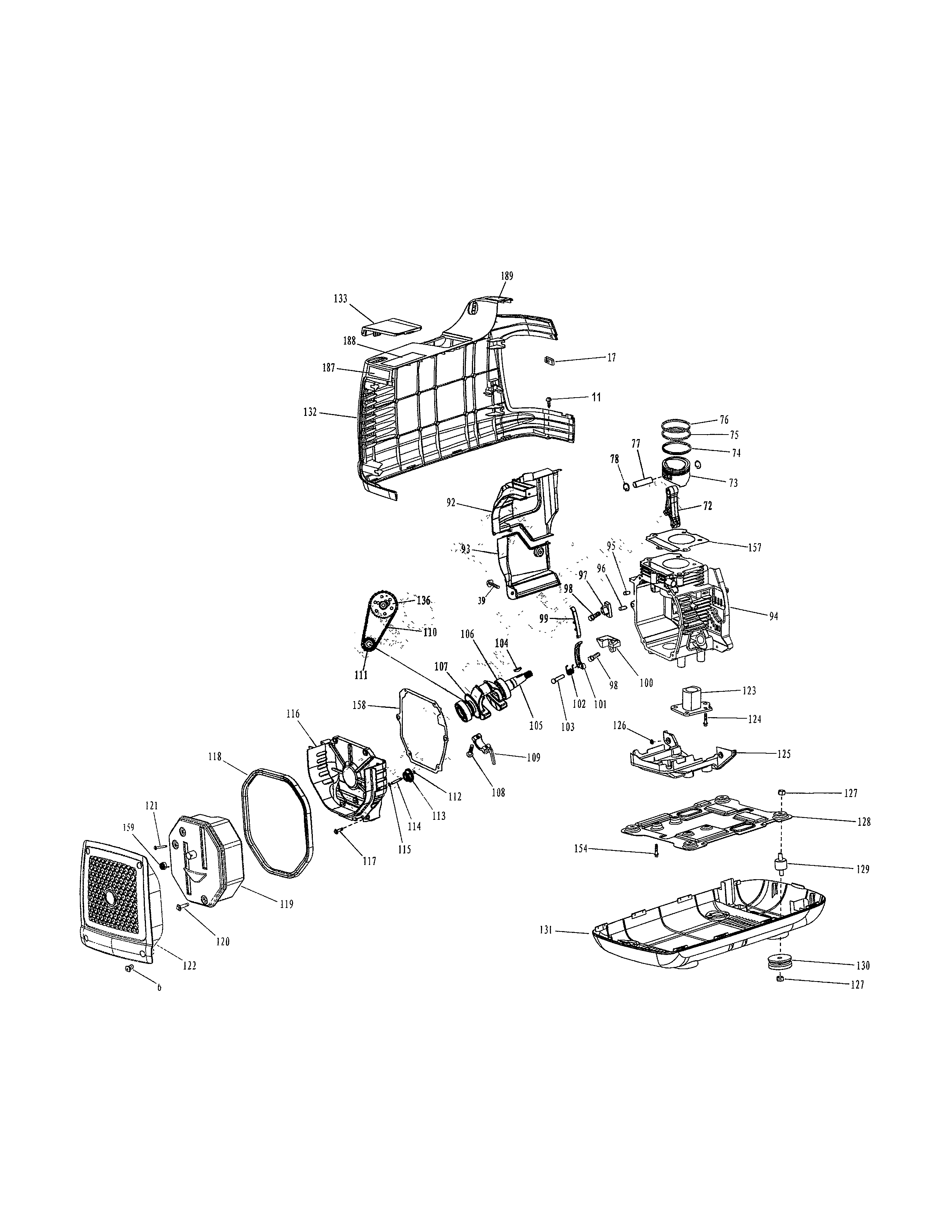 Muffler/crankshaft/base