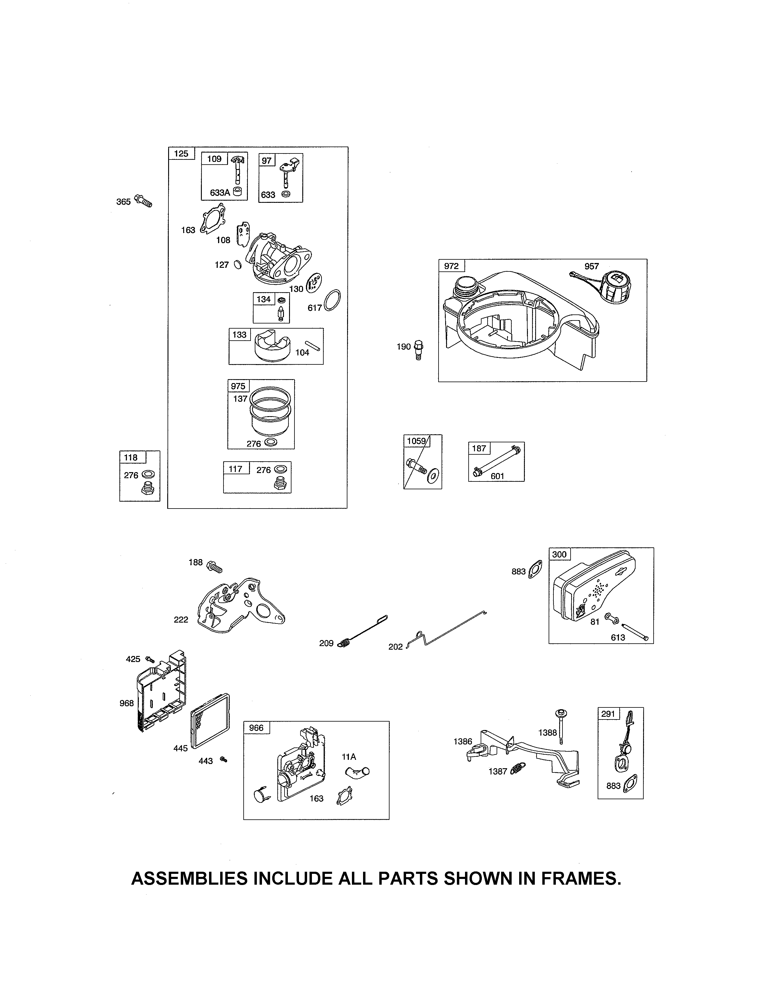 Carburetor/fuel tank/muffler