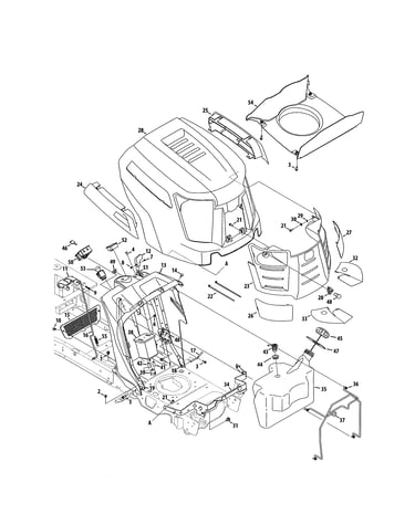 Fuel tank/hood/dash