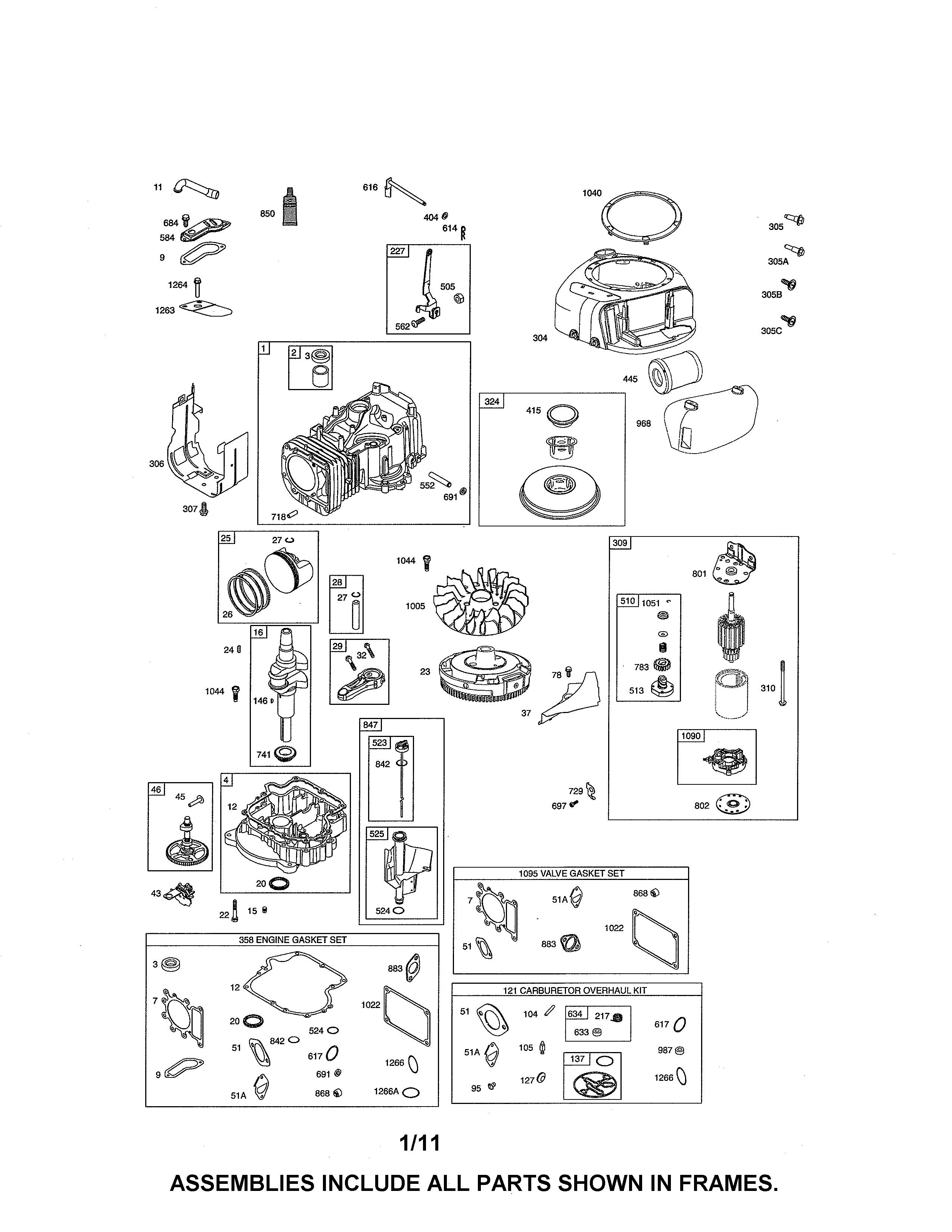 Cylinder/starter/crankshaft