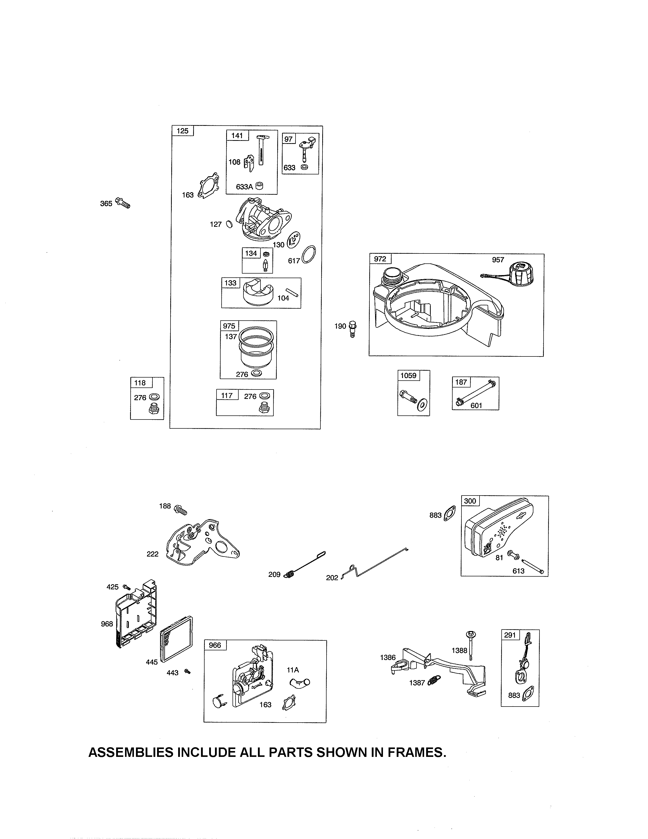 Carburetor/fuel tank/muffler