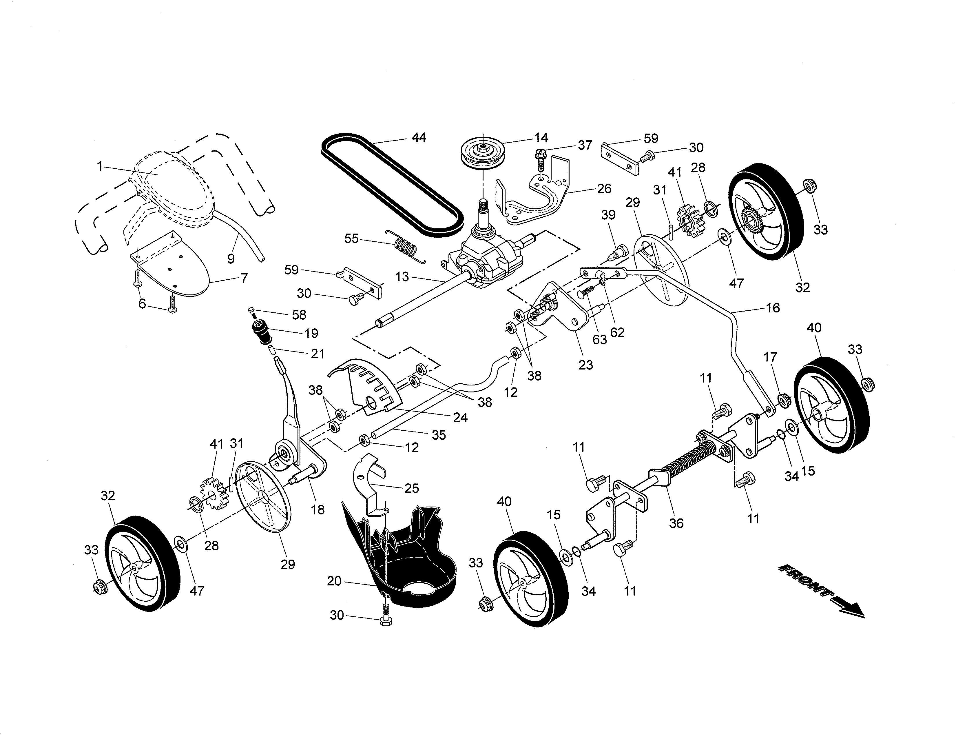 Drive control/gear case/wheels