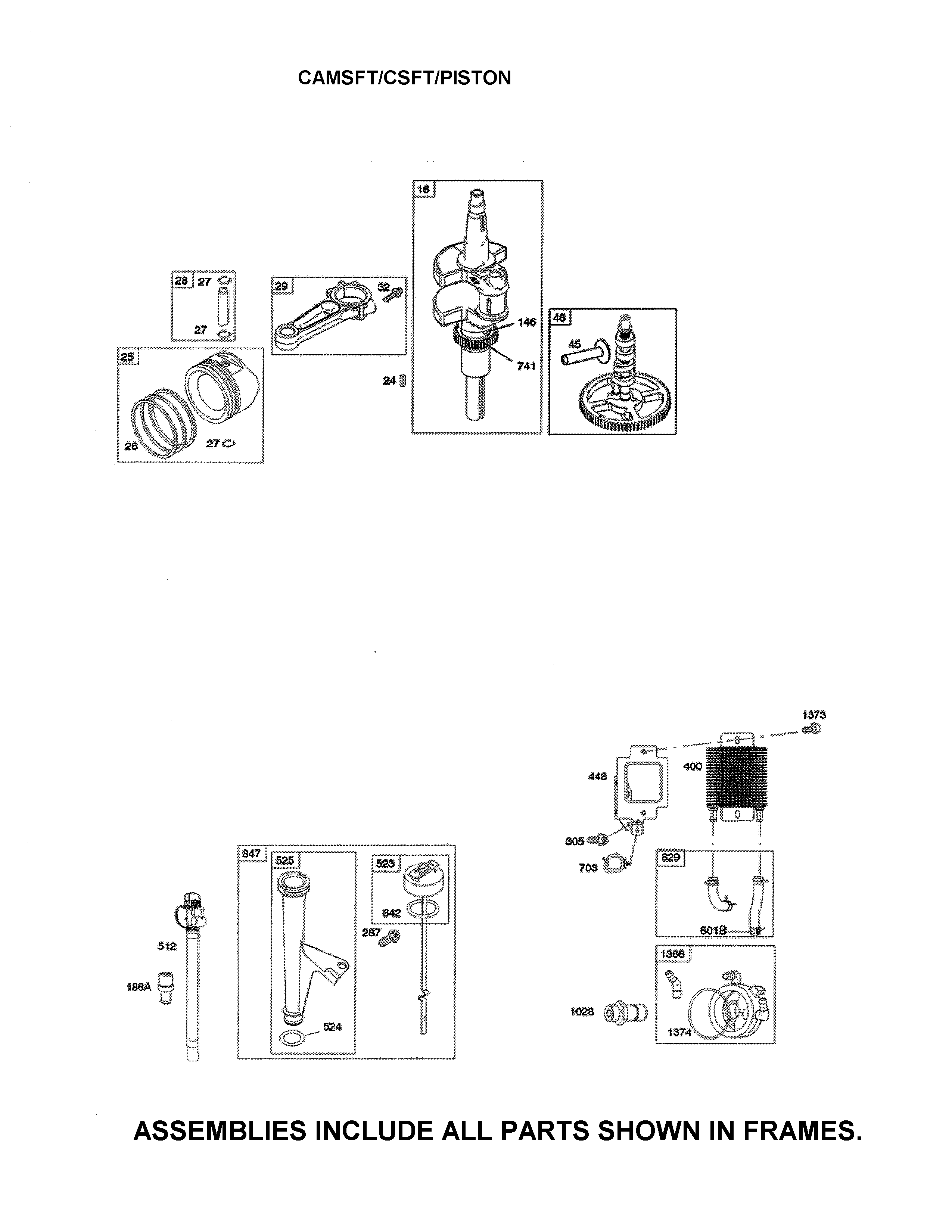 Camshaft/crankshaft/piston