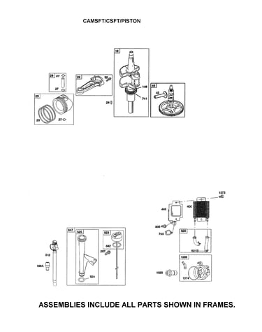 Camshaft/crankshaft/piston