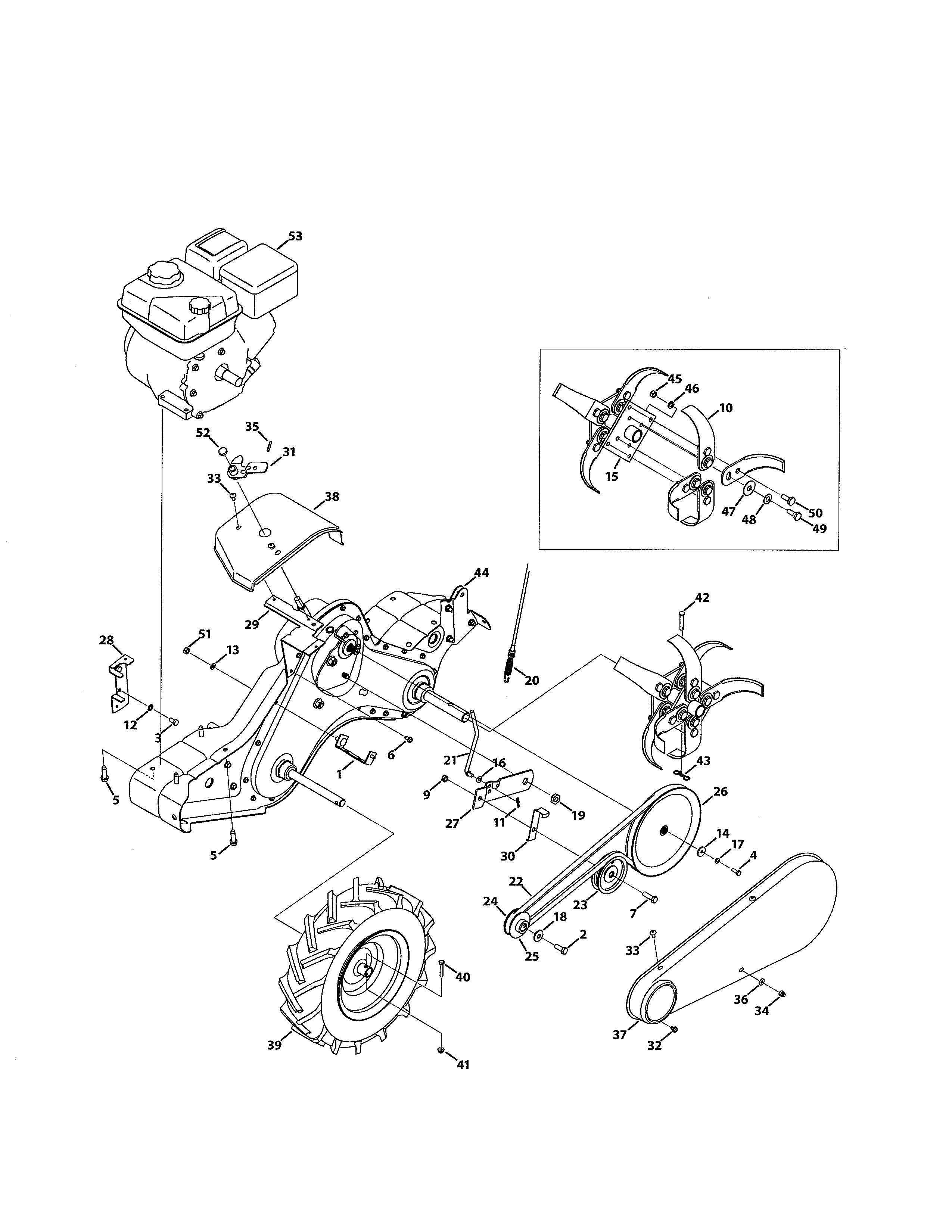 Engine/tines/wheels