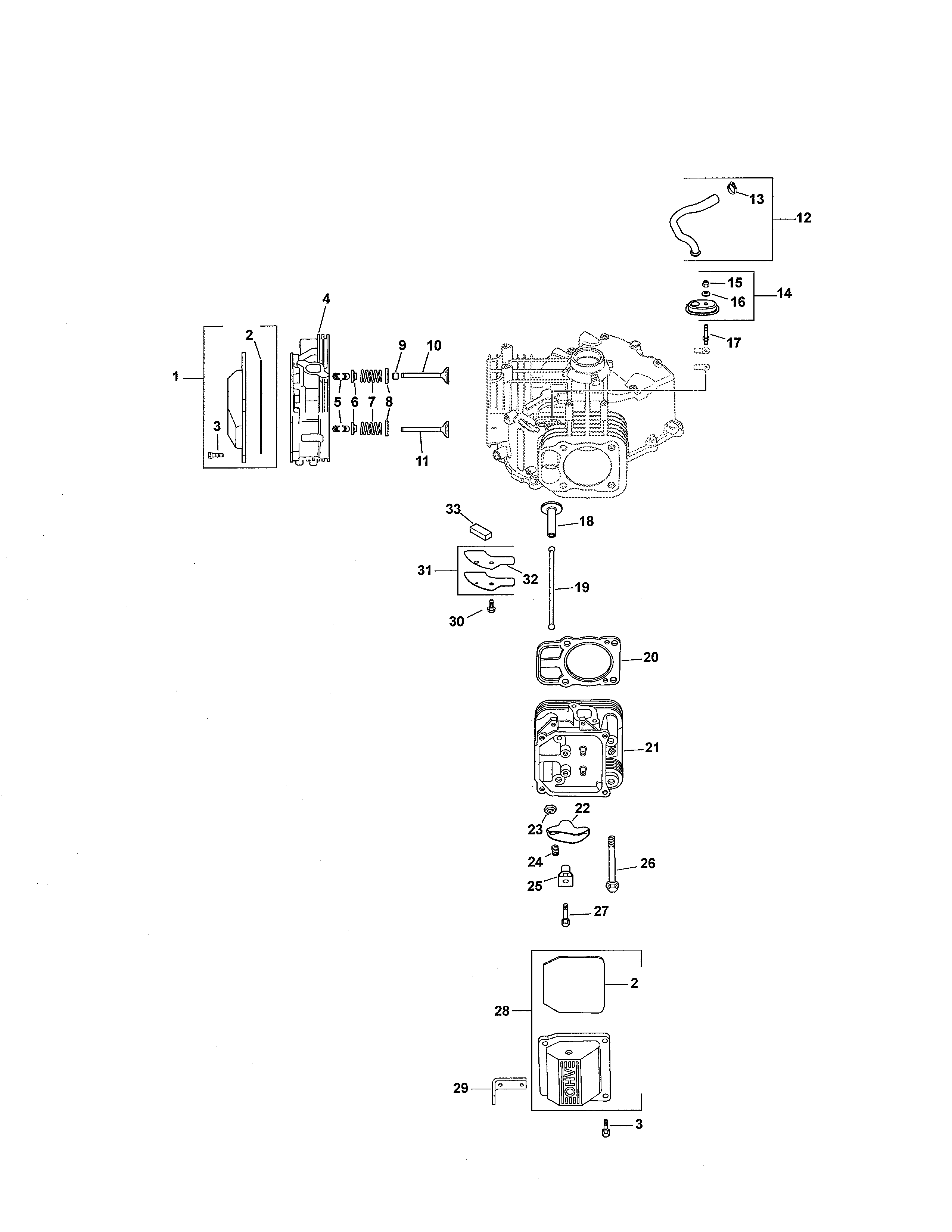 Cylinder head/valves/breather