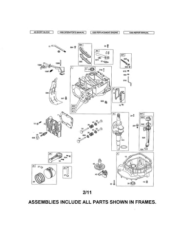 Cylinder/crankshaft/sump