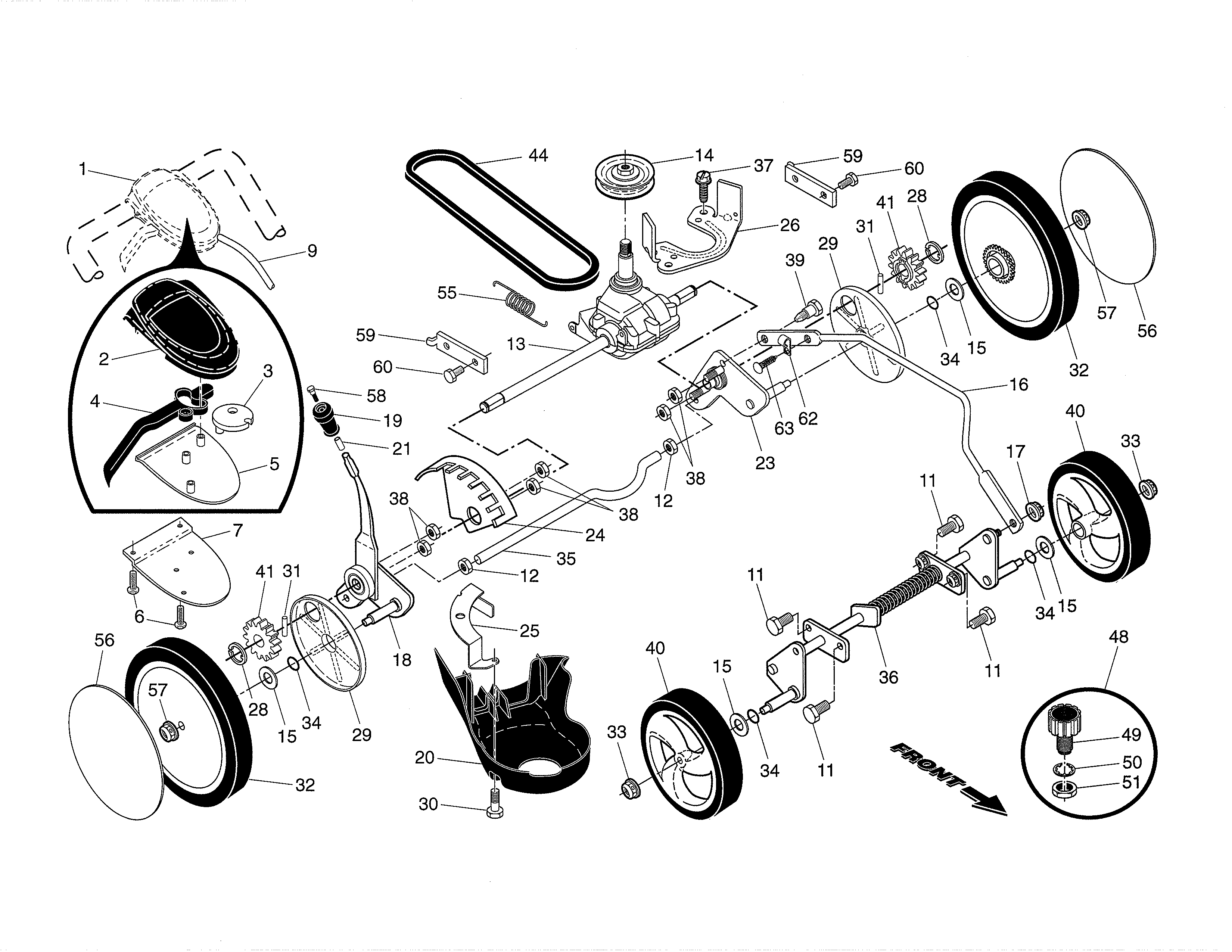 Drive control/gear case/wheels