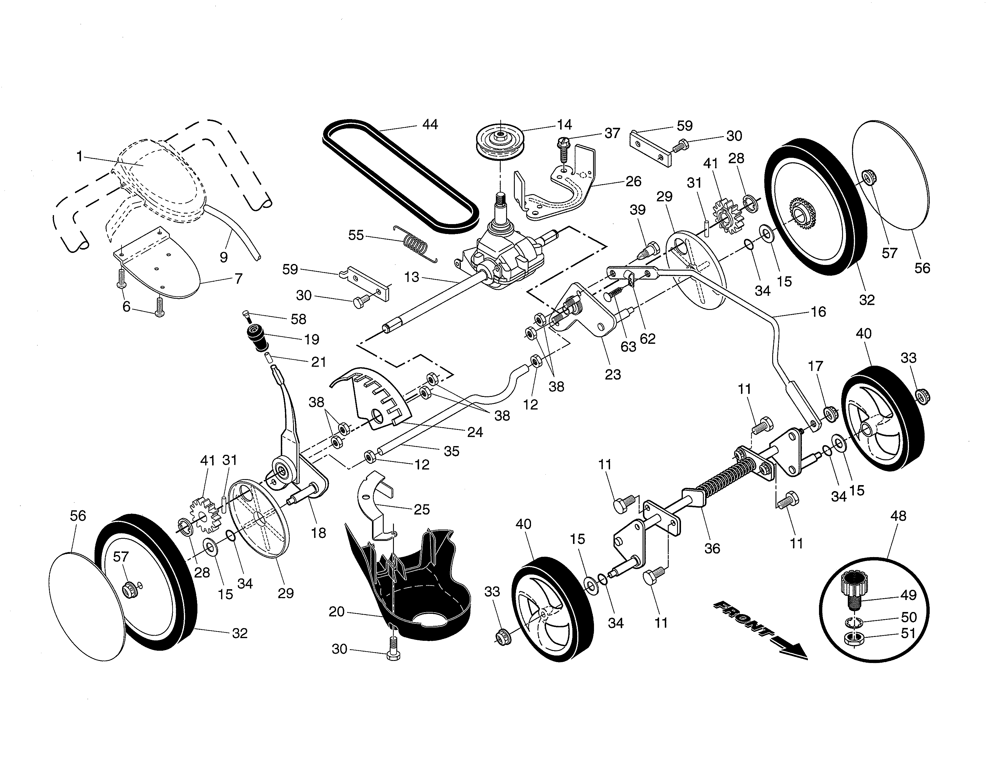Drive control/gear case/wheels