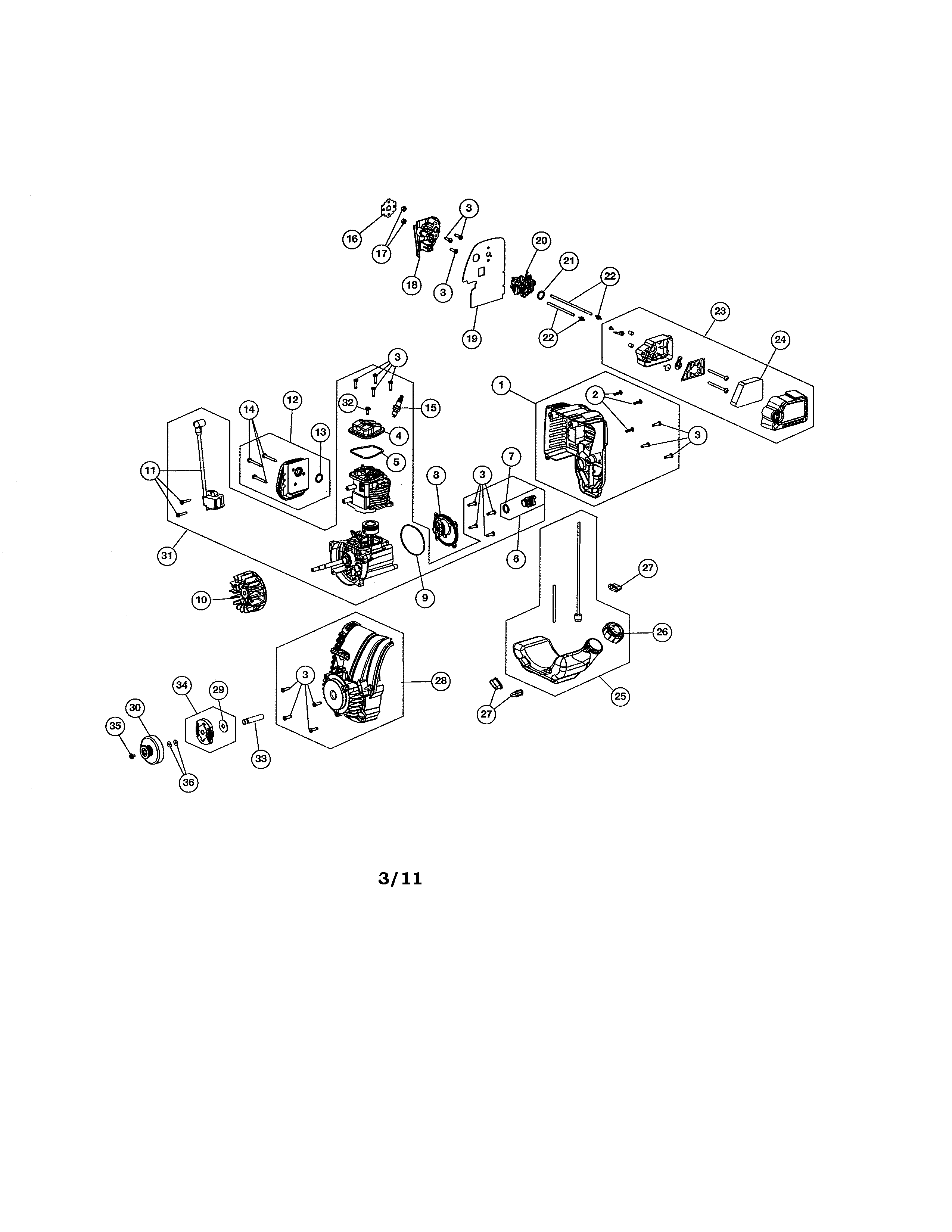 Short block/fuel tank/flywheel