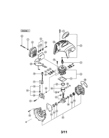 Gear shaft/crankshaft/muffler