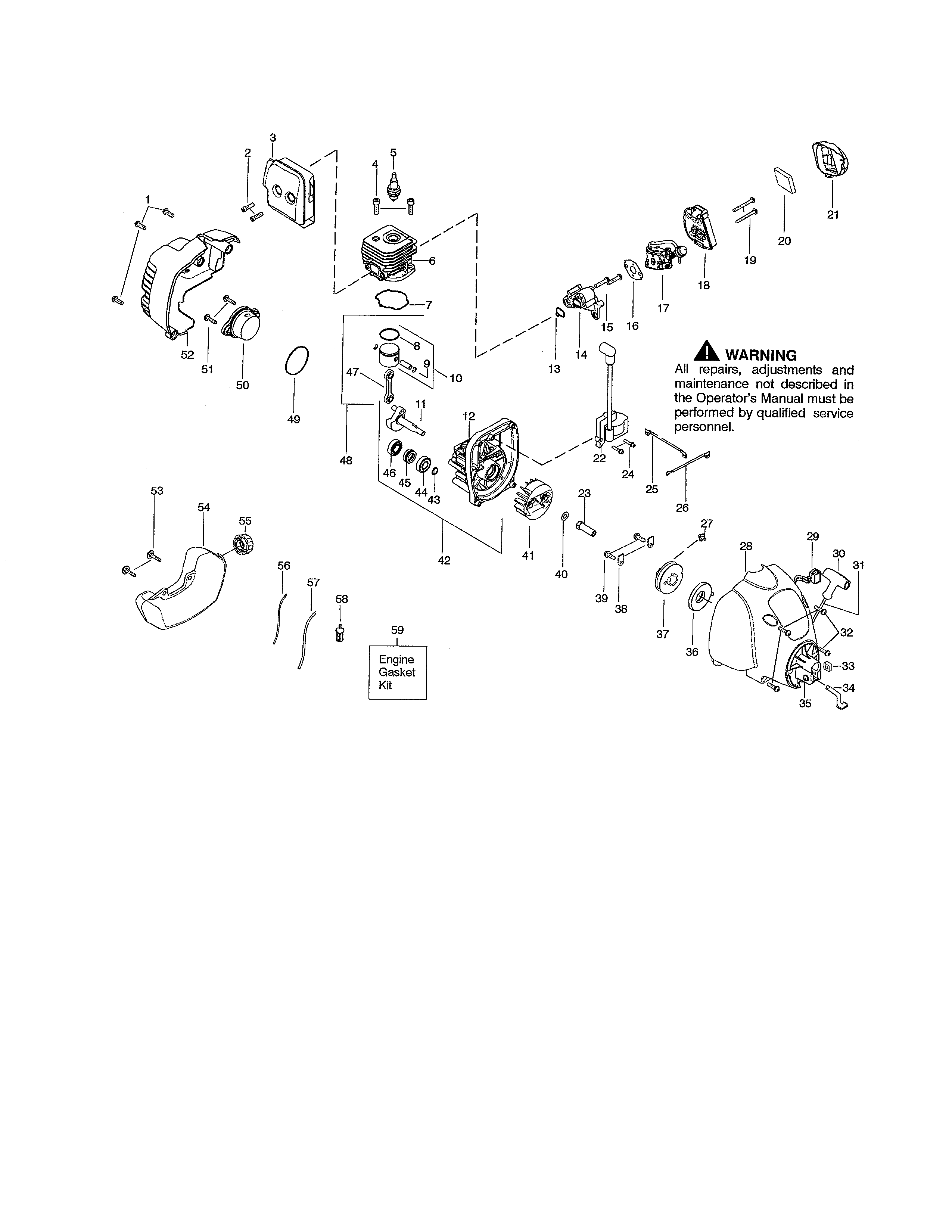 Cylinder/crankshaft/fuel tank